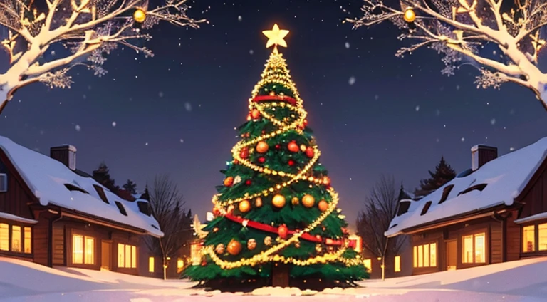 illustration, vector, high quality, high resolution, masterpiece, beautiful Christmas celebration, heartwarming, warmth, joy, festive charm, twinkling lights, snow-kissed trees, without person, a quaint home bustling with seasonal cheer, vibrant colors