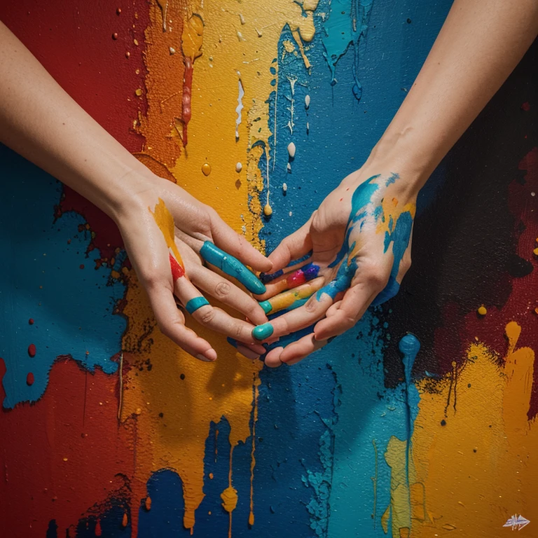 A colorful painting of three fingers without people