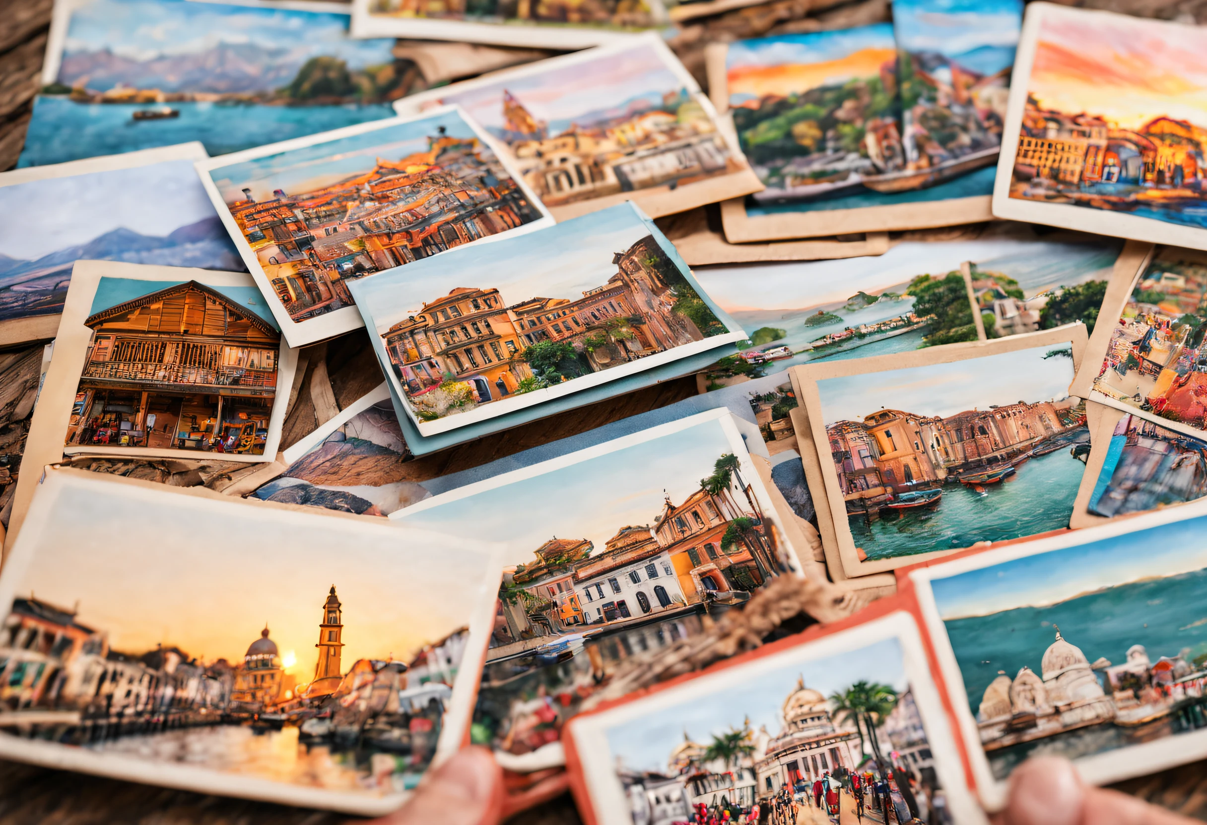 travel postcards, vintage feel, detailed illustrations, hand-drawn, colorful landscapes, iconic landmarks, bustling city streets, serene beach views, exotic destinations, nostalgic charm, handwritten messages, stamps and postmarks, adventure and exploration, memory keepsakes, wanderlust inspiration, faded edges, worn textures, hidden gems, breathtaking views, cultural immersion, diverse cultures, passport stamps, beautiful sunsets, local cuisine and street food, architectural wonders, vibrant markets, local festivals, hidden alleyways, picturesque countryside, charming cafes, vibrant street art, quaint villages, bustling train stations, scenic train rides, scenic road trips, breathtaking mountains, tranquil lakes, ancient ruins, bustling bazaars, bustling outdoor markets, cultural diversity, traditional costumes, local traditions, iconic monuments, vibrant cityscapes, peaceful retreats, exotic flora and fauna, bustling harbors, romantic sunrises, extraordinary landscapes, vibrant nightlife, street performers, historical landmarks, charming cobblestone streets, charming canals, ancient temples, lively festivals