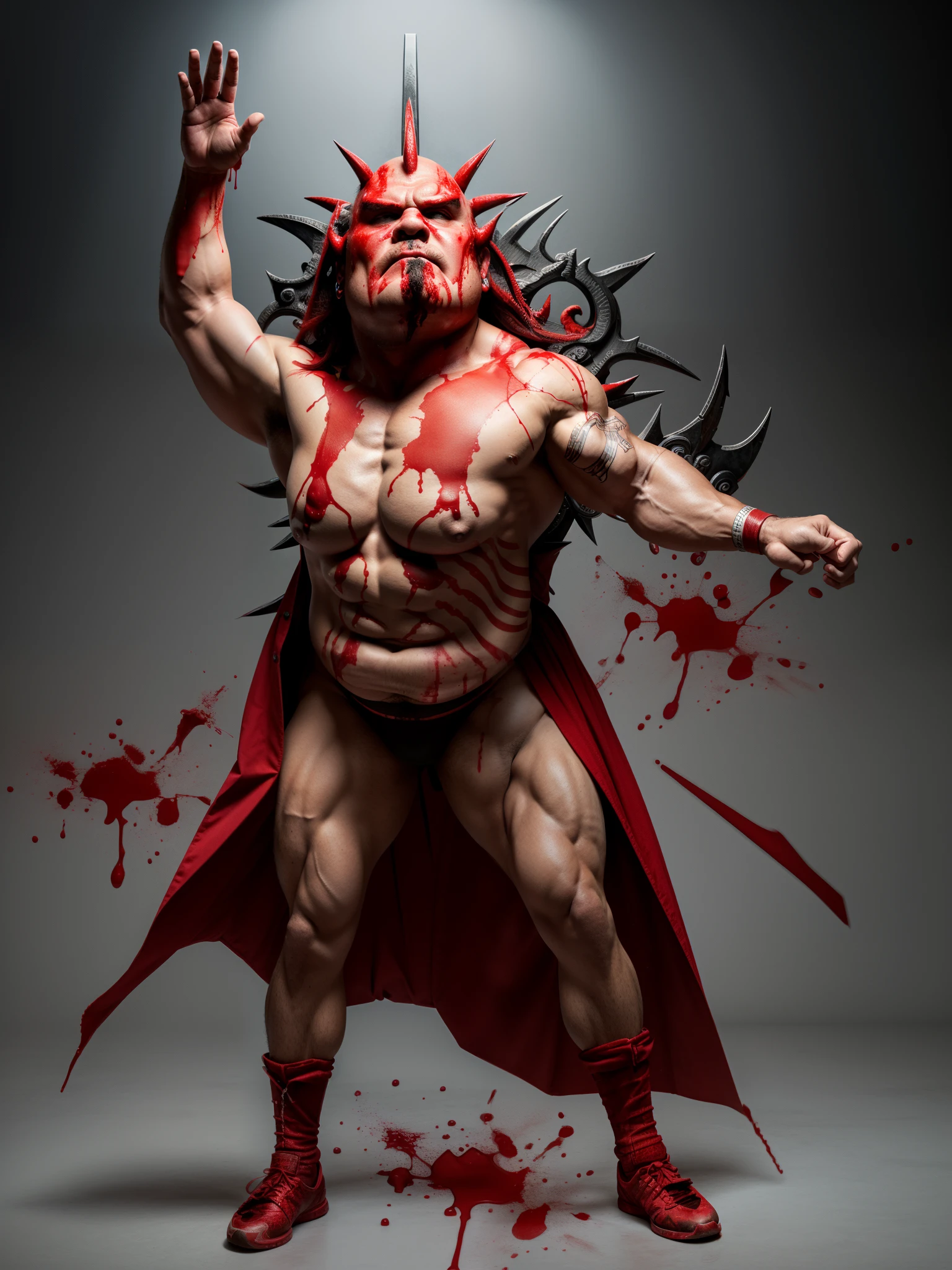 Full body、always bloody、Bloody、Bloody、Top image quality、masterpiece、8K、kook、Strongest、Atrocious、The Monster、killer ghost、wrestler、Musculoskeletal augmentation々、musculature、fear face、Ultra-obesity、chubby、fatness