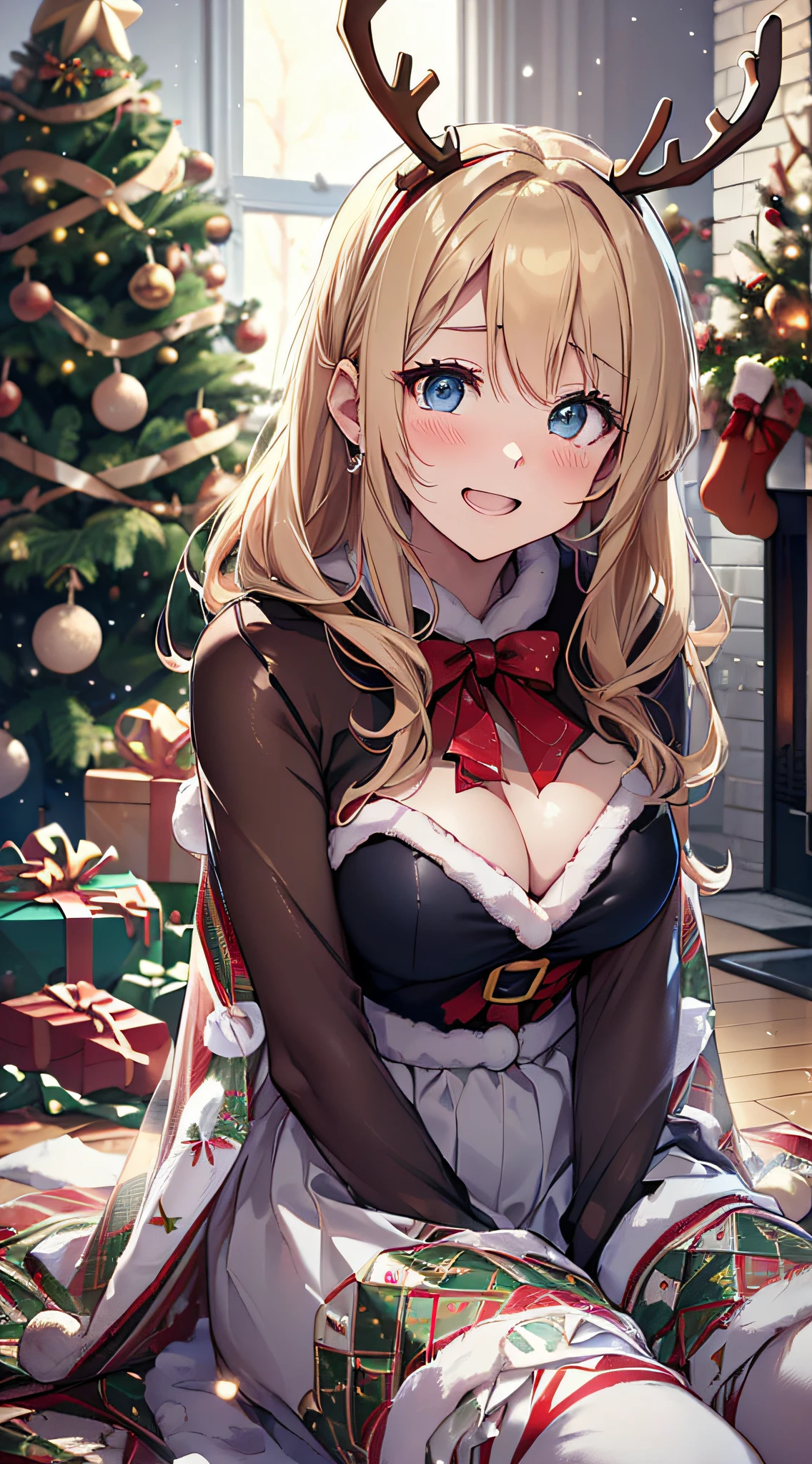 Happy birthday card, sexy waifu, anime style. Busty, lingerie with the words "happy birthday"
