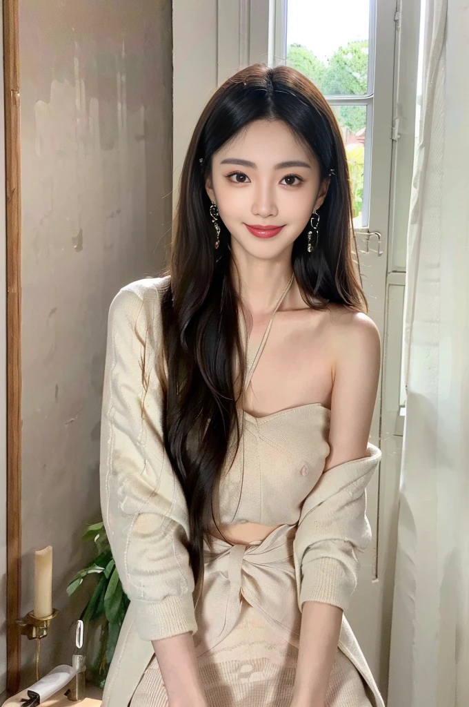 (best quality,highres),(realistic),(portrait),(beautiful detailed eyes,beautiful detailed lips,extremely detailed face),(Korean idol face girl),(stylish fashionable clothes),(slender),(standing pose),(full body shot),(facing the camera),(smiling),(gentle expression),(perfect hair detail),(perfect lighting detail),(perfect skin detail),
