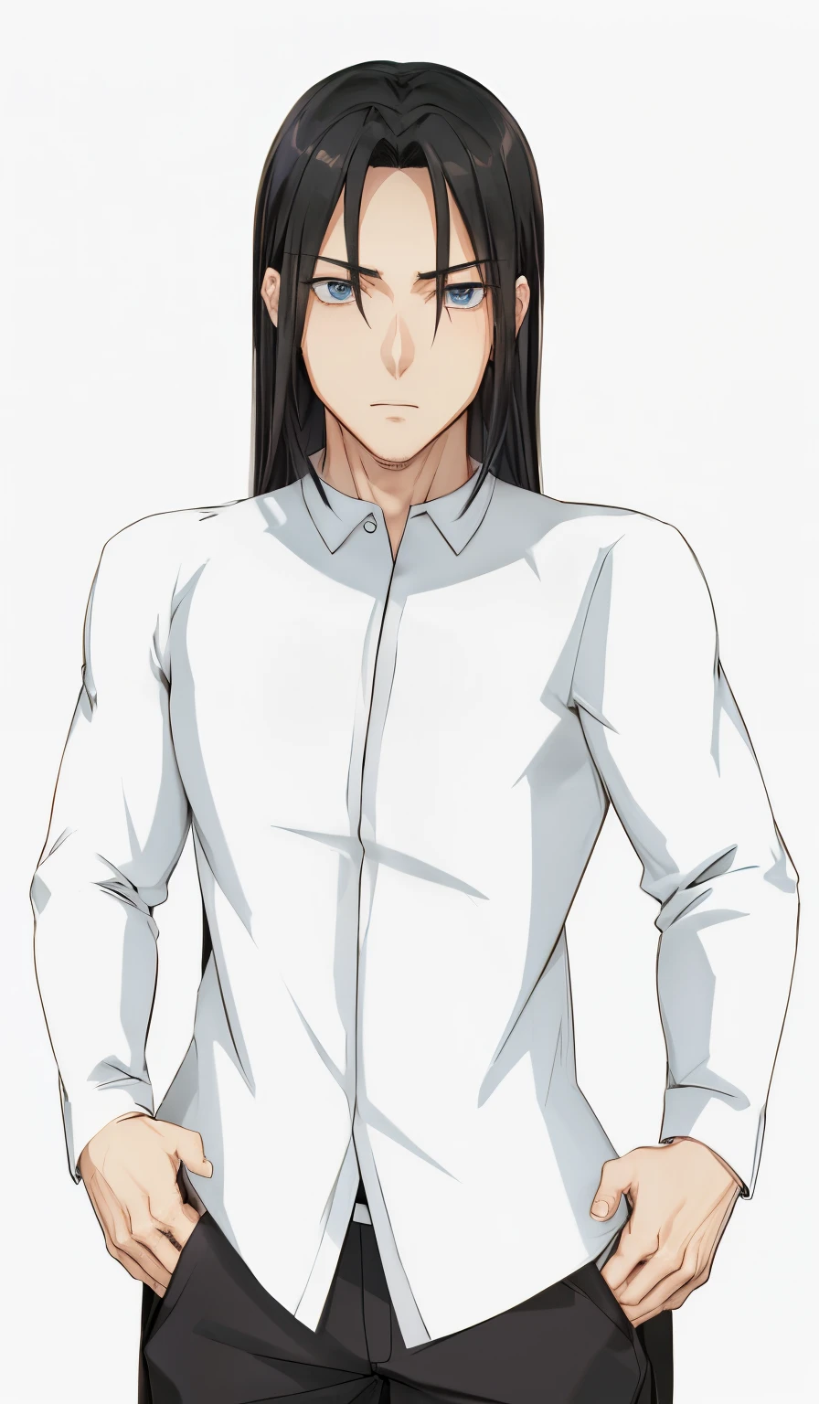 Anime man with long hair and a white shirt, anime handsome man, male anime character,