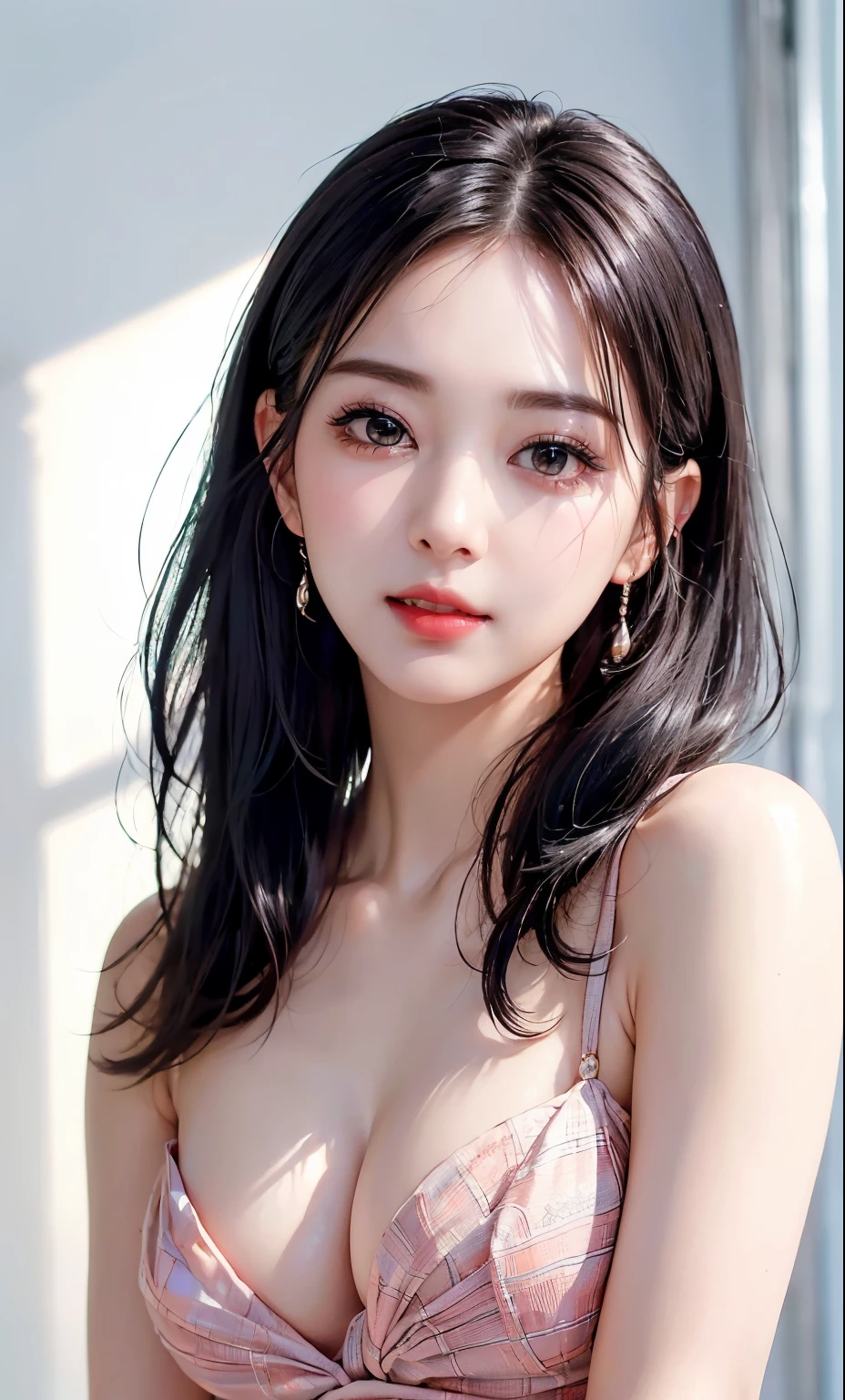 (8K、raw 、Photorealsitic:1.25)、(lipgloss、Eye lashes、Shiny face、shinny skin、best qualtiy、超A high resolution、depth of fields、chromatic abberation、Caustics、Wide range of lighting、Natural Shading、Kpop Idle) The viewer looks calm and goddess-like with a sense of happiness、