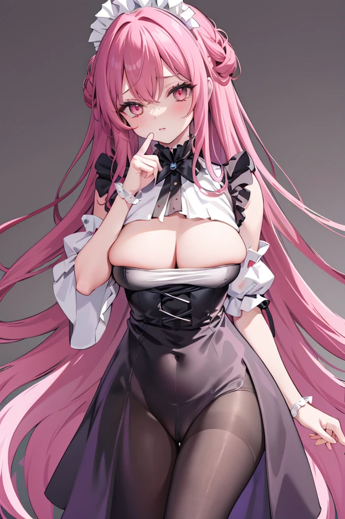 , No crotch, 1 plump girl, medium, own, how to, pink hair color hair, Pink Long Hair, Very long hair, inner strength, humongous large breast, Black dress, in , maid headdress, ((White even)), looking at viewert, Decorative style, Green-eyed, face flushed, skirt lift, Take a step back, How to drip, catss, lie, frilly suffocation,Lower bust, Lop, hair between eye, after sexing   ,  Background with, maid, , white backgrounid, pleatedskirt, Minkitz,  Clothes lift, through bangs, Self-elevating, cropped shoulders, Split sleeves, armlets, ahoge, french braid