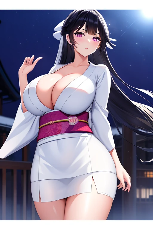 (Night:1.7), Japan, Tokyo, CityView, Before Window,
Standing at attention,
(White_kimono:1.3),cleavage,
black_hair, long_hair, hair_pulled_back,parted_lips,purple_eyes, braid,
1 girl, 24yo,mature female,Beautiful Finger,Beautiful long legs,Beautiful body,Beautiful Nose,Beautiful character design, perfect eyes, perfect face, Ponytali,
looking at viewer, in the center of the image,
NSFW,official art,extremely detailed CG unity 8k wallpaper, perfect lighting,Colorful, Bright_Front_face_Lightinasterpiece:1.0),(best_quality:1.0), ultra high res,4K,ultra-detailed,
photography, 8K, HDR, highres, absurdres:1.2, Kodak portra 400, film grain, blurry background, bokeh:1.2, lens flare, (vibrant_color:1.2)
(Beautiful,large_Breasts:1.4), (beautiful_face:1.5),(narrow_waist),