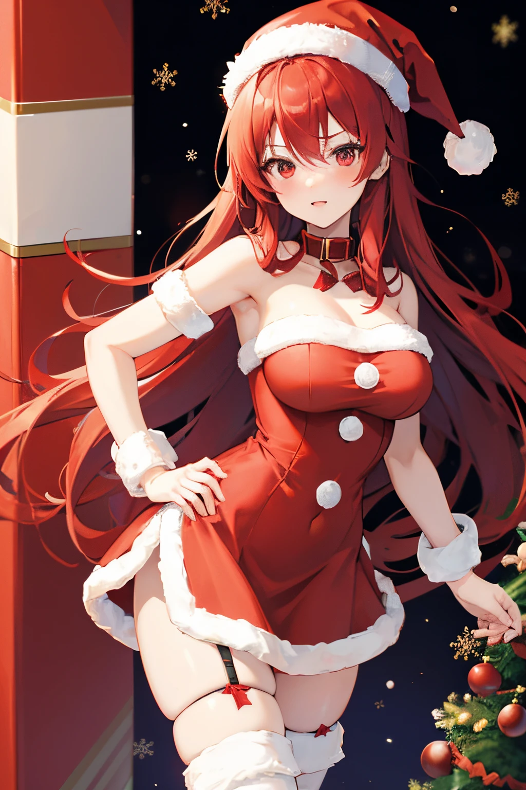 1girl in、A smile、Christmas、Dressed in Santa Claus costume、