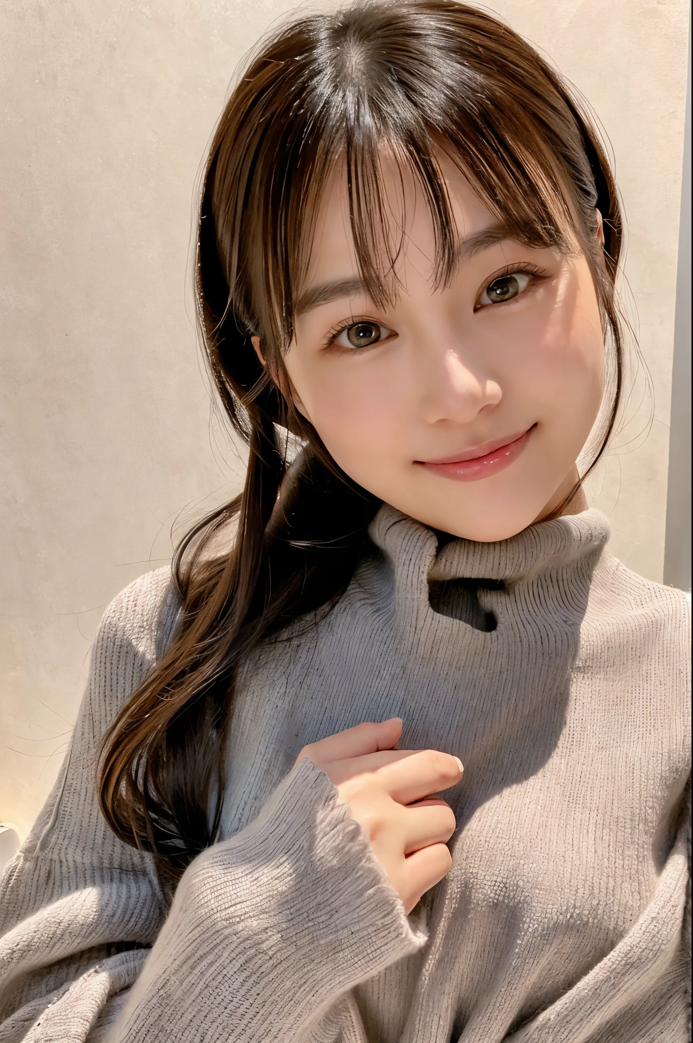 ulzzang -6500-v1.1, (Raw photo:1.2), (Photorealsitic), a beautiful detailed girl, (Real: 1.4), extremely detailed eye and face, beatiful detailed eyes, Very beautiful night illumination:1.5, (( women winter fashion:1.3, Ultra-realistic pantyhose:1.2))、selfee、Instagram、game_nffsw, huge filesize, hight resolution, ighly detailed, top-quality, [​masterpiece:1.6], illustratio, ighly detailed, nffsw, finely detail, top-quality, 8k wallpaper, Cinematographic lighting, 1girl in, , perfect body type, cute droopy eyes beautiful big eyes、Pieckfinger, ((masutepiece)), Best Quality, 1girl in, eye shadow,  Portrait, ((FULL BODYSHOT:1.4))、(Very affectionate smile:1.2)、realistic skin textures、shinny skin、Exposed thighs!!!