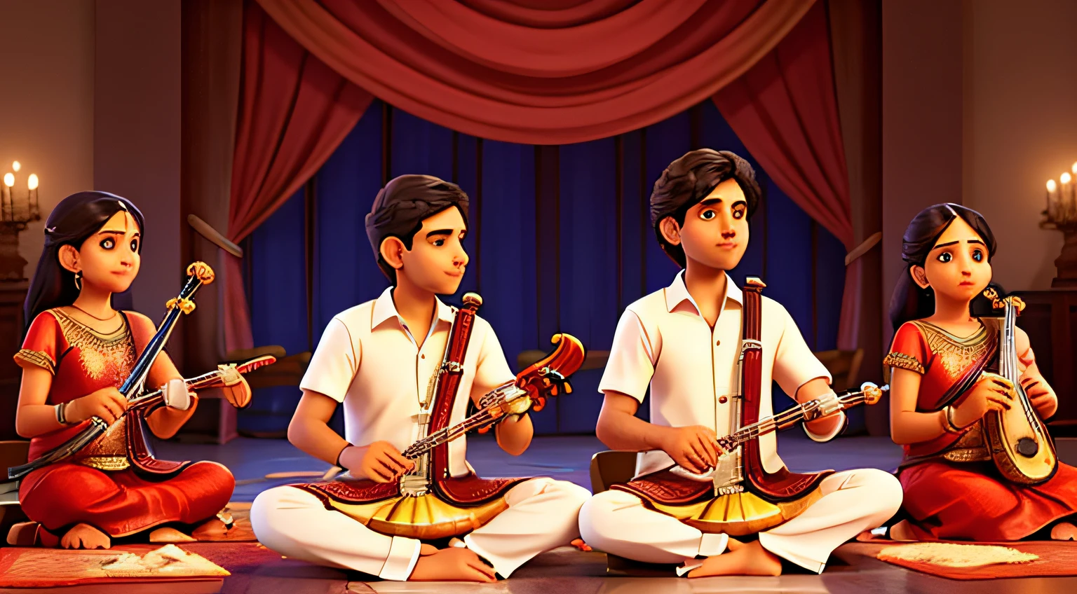 musical instruments players in an Indian marriage, playing tabla, and flute