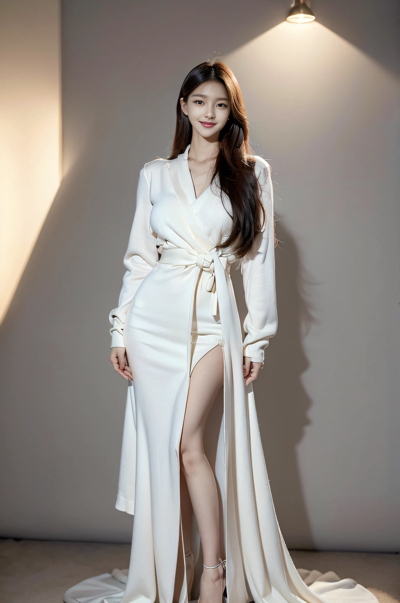 (Best quality at best,A high resolution),(actual),(sportrait),(美丽细致的眼睛,beautiful detailed lips,Extremely detailed face),(Korean idol face girl),(Stylish and stylish clothes),(Elongated),(stand posture),(Full body photo),(facing at the camera),(Smiling),(gentle expressions),(Perfect hair details),(Perfect lighting details),(Perfect skin details),