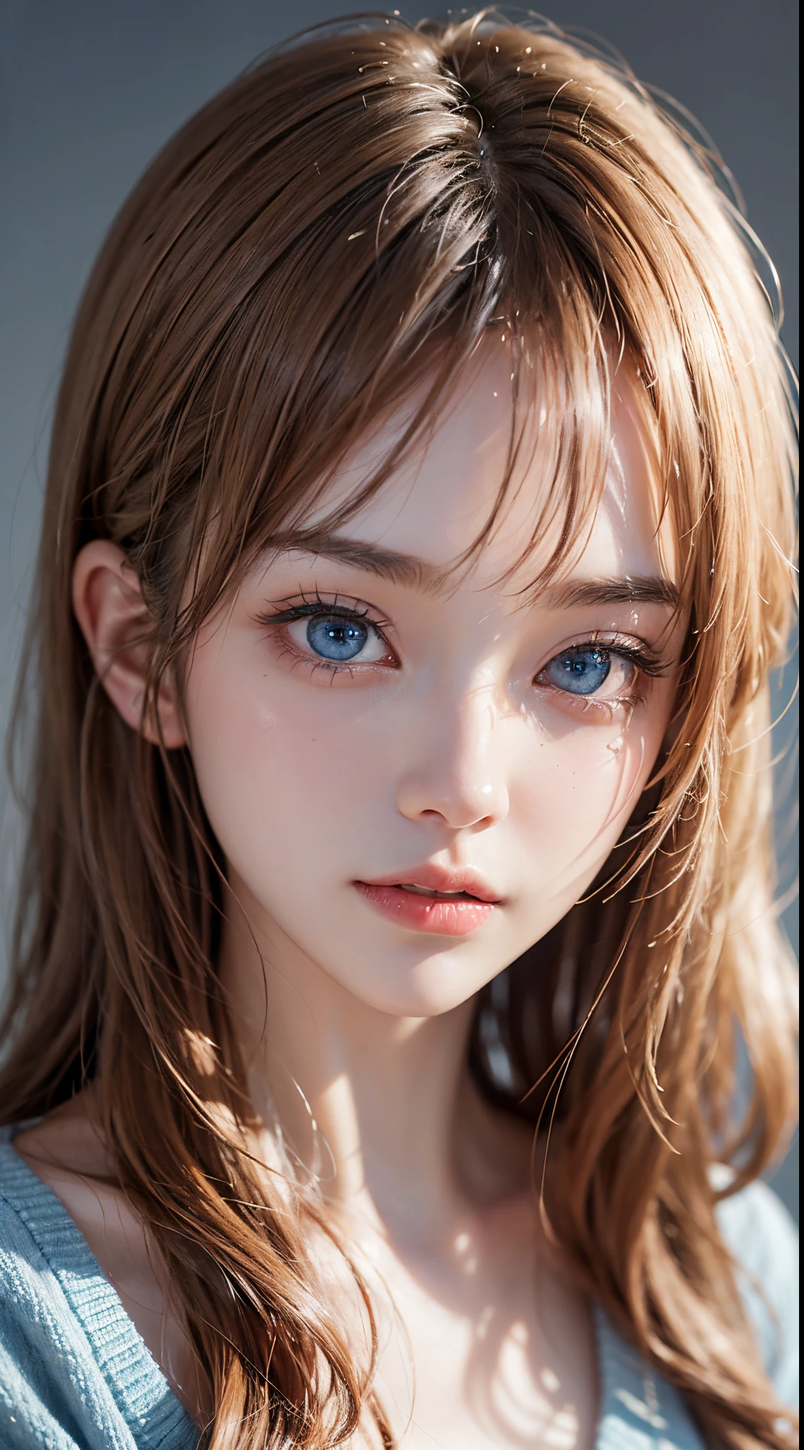 Beautiful woman、Kawaii Woman、About 20 years old、A detailed face、Detailed eyes、Detailed skin、detailed hairs、super realistic picture quality、An ultra-high picture quality、8K、Hokkaido、blondehair、Blue eyes、slenderbody、s Pajamas、cardigan、