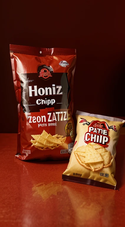 Potato chips in packaging, with a red image background, Product name zetatozz