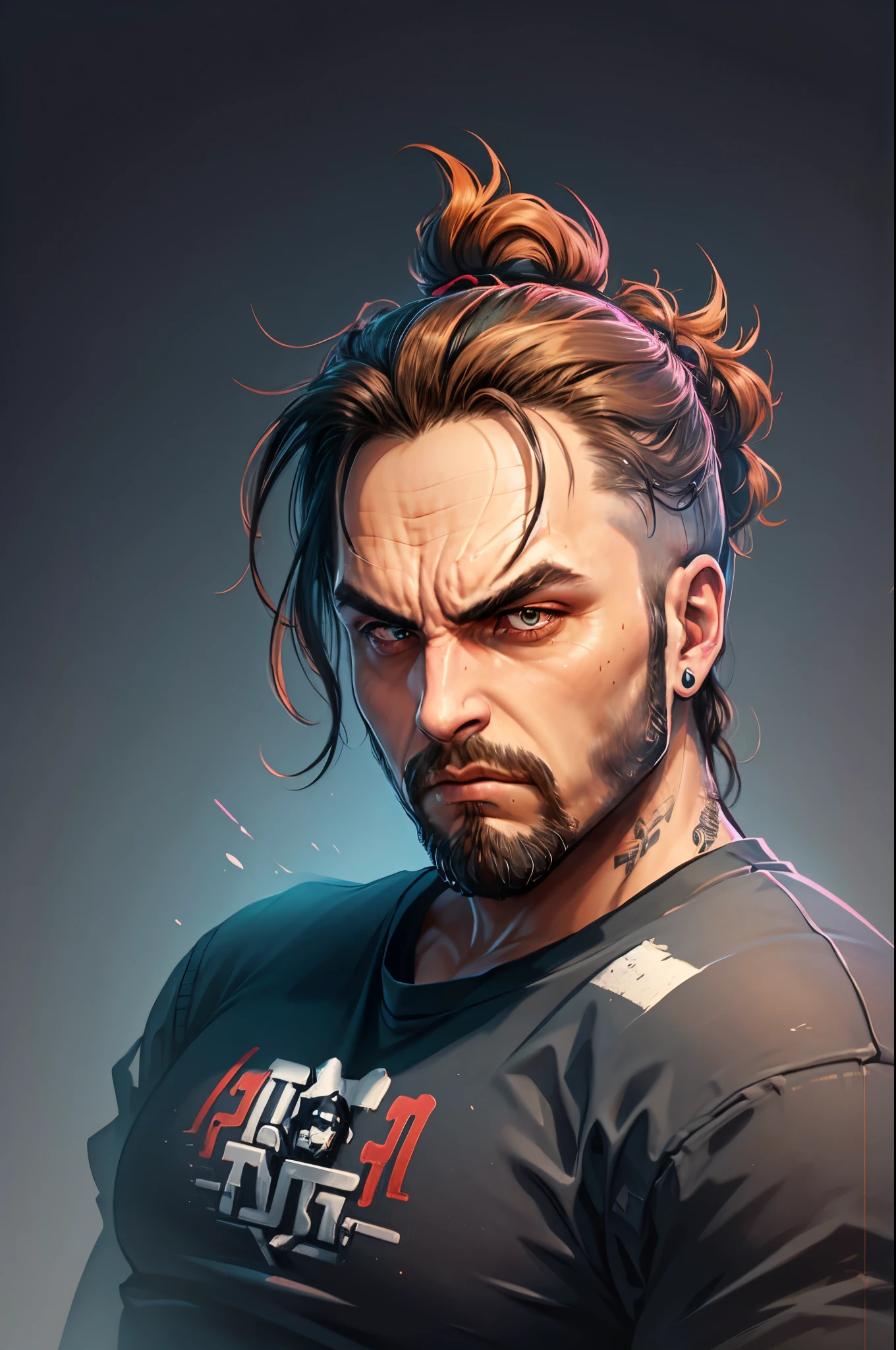 logo of an (angry) man with a side cut and a man bun