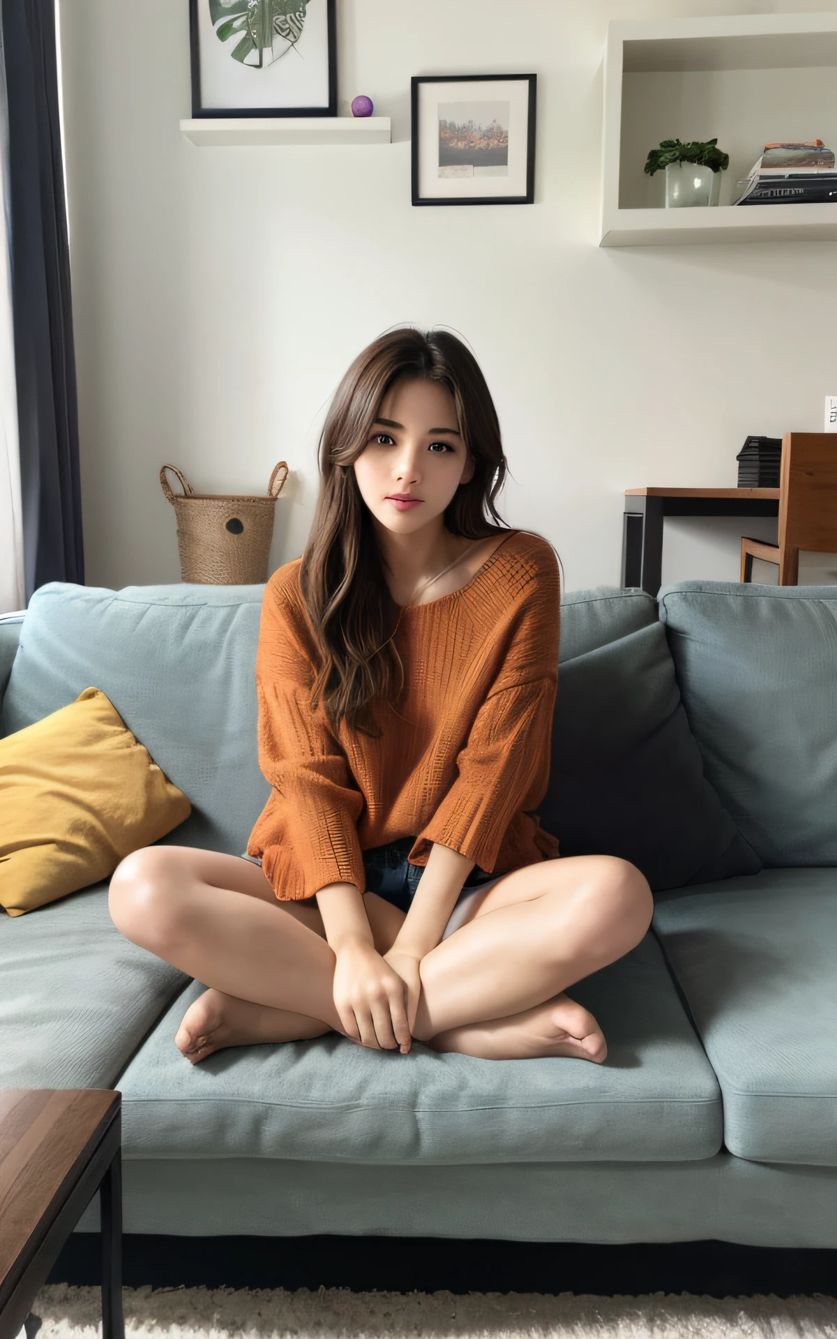1girl in, livingroom, Sitting,, sofa, relax