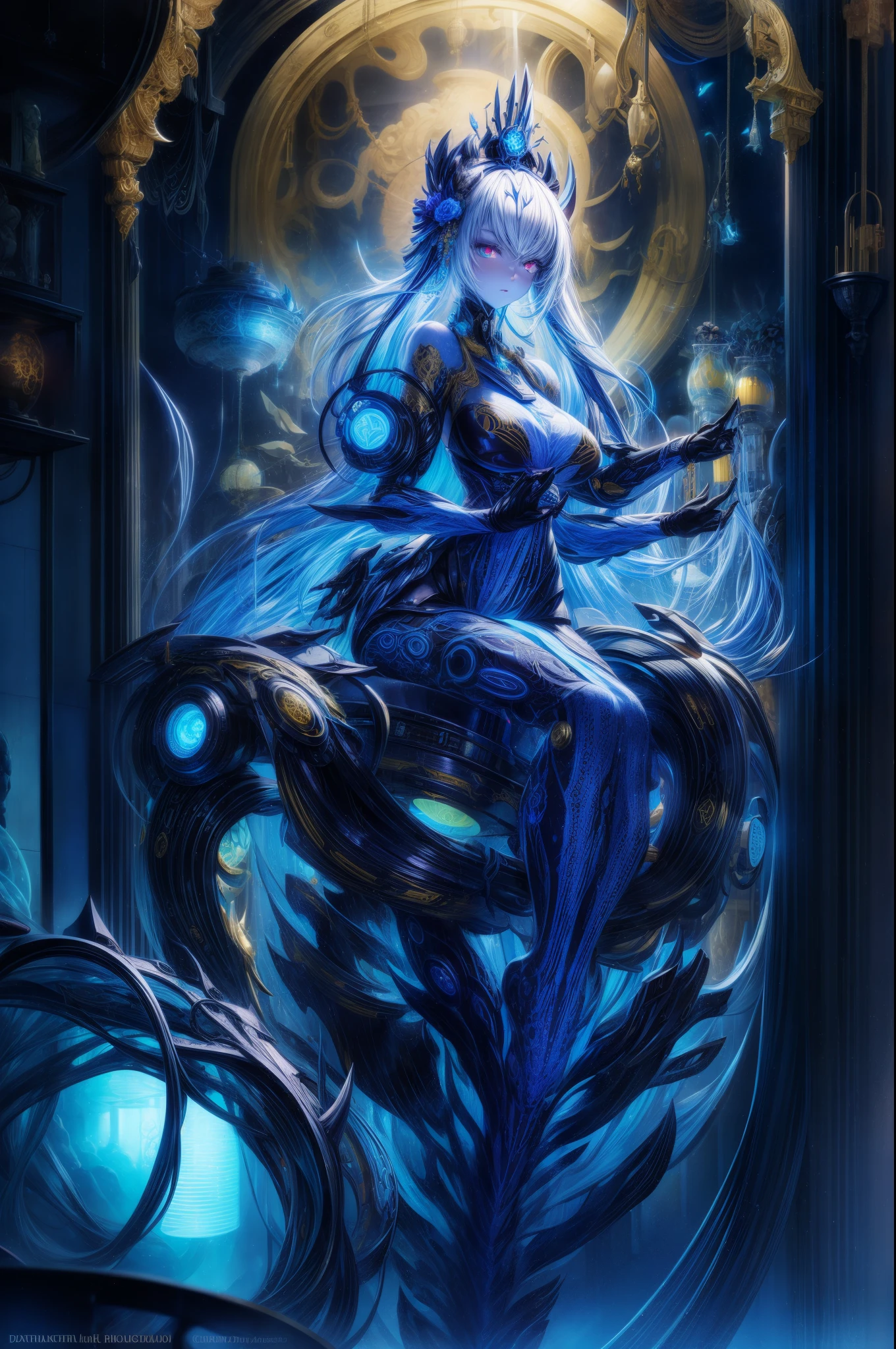 Transparent blue slime, Silver Venom penetrates details, girl, perfectly beautiful face, full body
