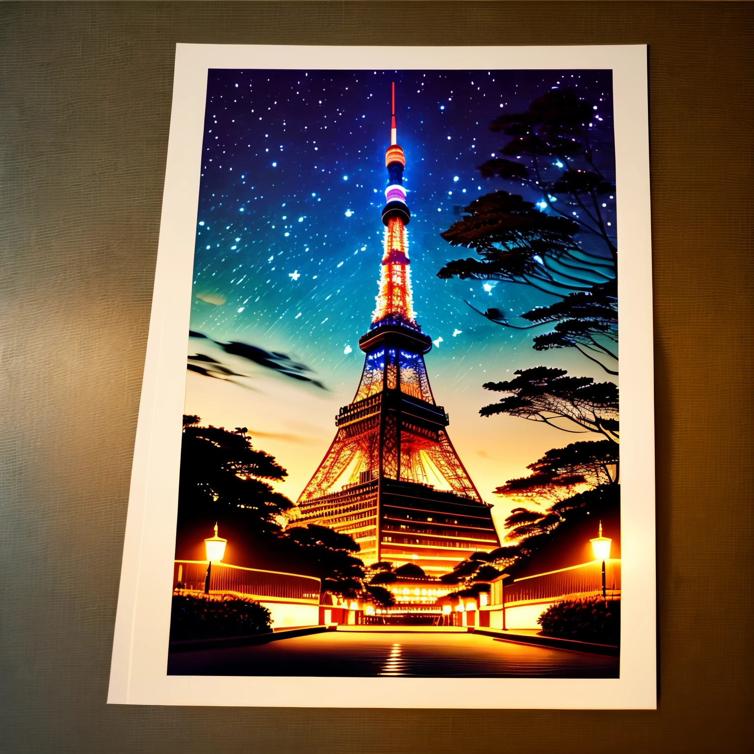 Postcard with photo of Tokyo Tower at night