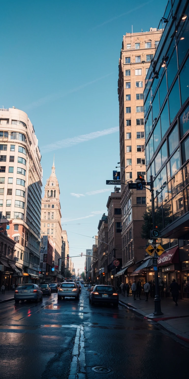 background, downtown with a lot of traffic and cinematic light