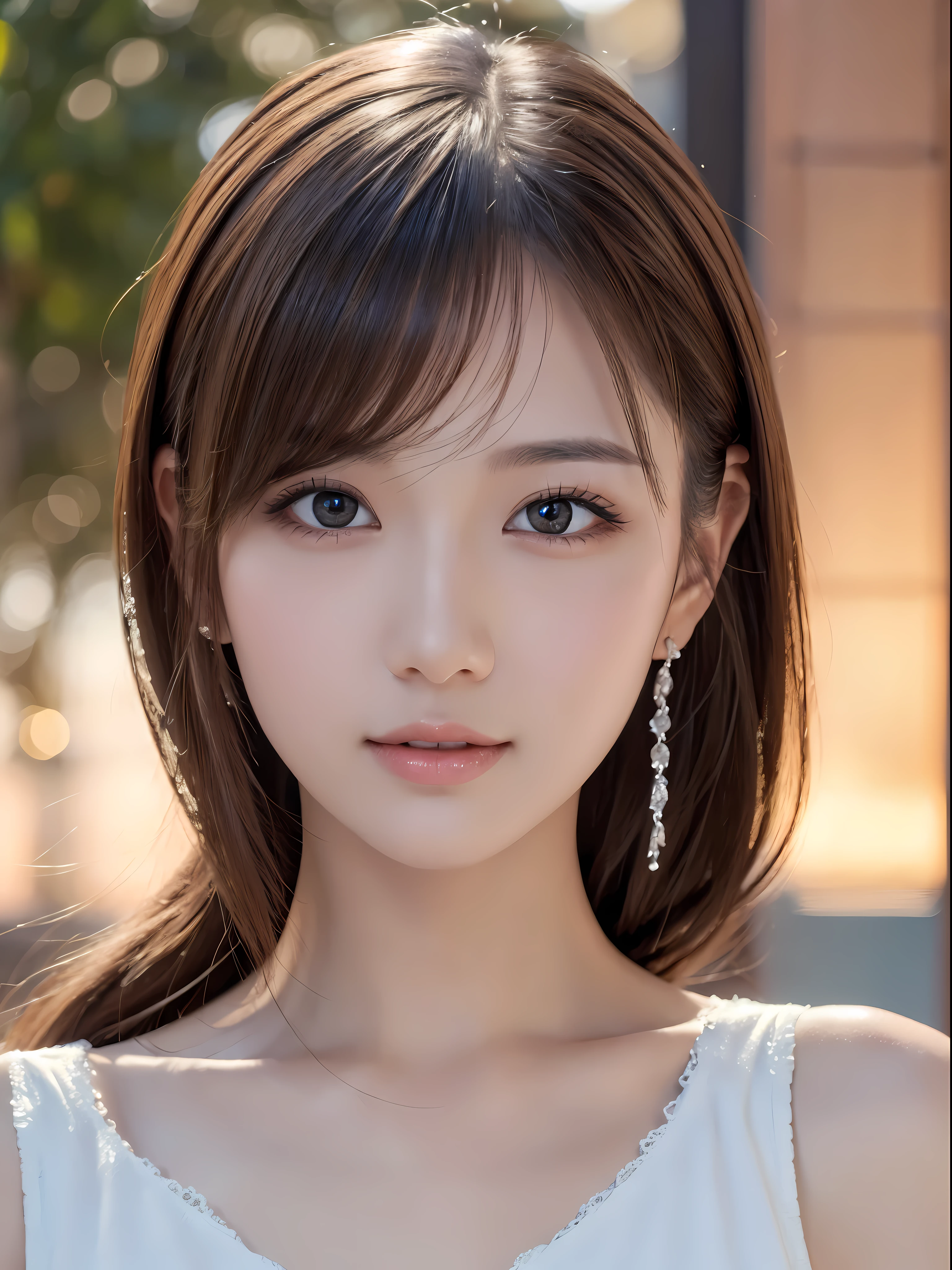 ​masterpiece、1 beautiful girl、detailed brown eyes、Puffy eyes、top-quality, 超A high resolution, (Realisticity: 1.4), cinematlic lighting、(japanes)、Super beauty、Beautiful skin、A slender、(Look at viewers)、(A hyper-realistic)、(hight resolution)、(8K)、(ighly detailed)、(beautifully detailed eyes)、(ultra-detailliert)、 (wall-)、A detailed face、Bright lighting、profetional lighting、　waist shot　Half-open lips