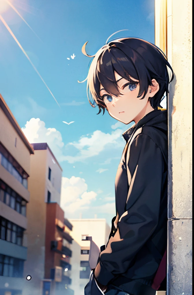 A male college student who hides his refreshing and cool face、creation、dust particles、Sunny and sunny、Cold Breeze