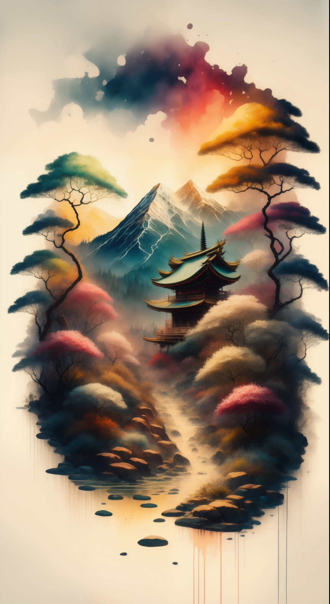 Chinese Ancient Times,lights for all homes,Overlooking the perspective,mountain ranges,themoon,natta
