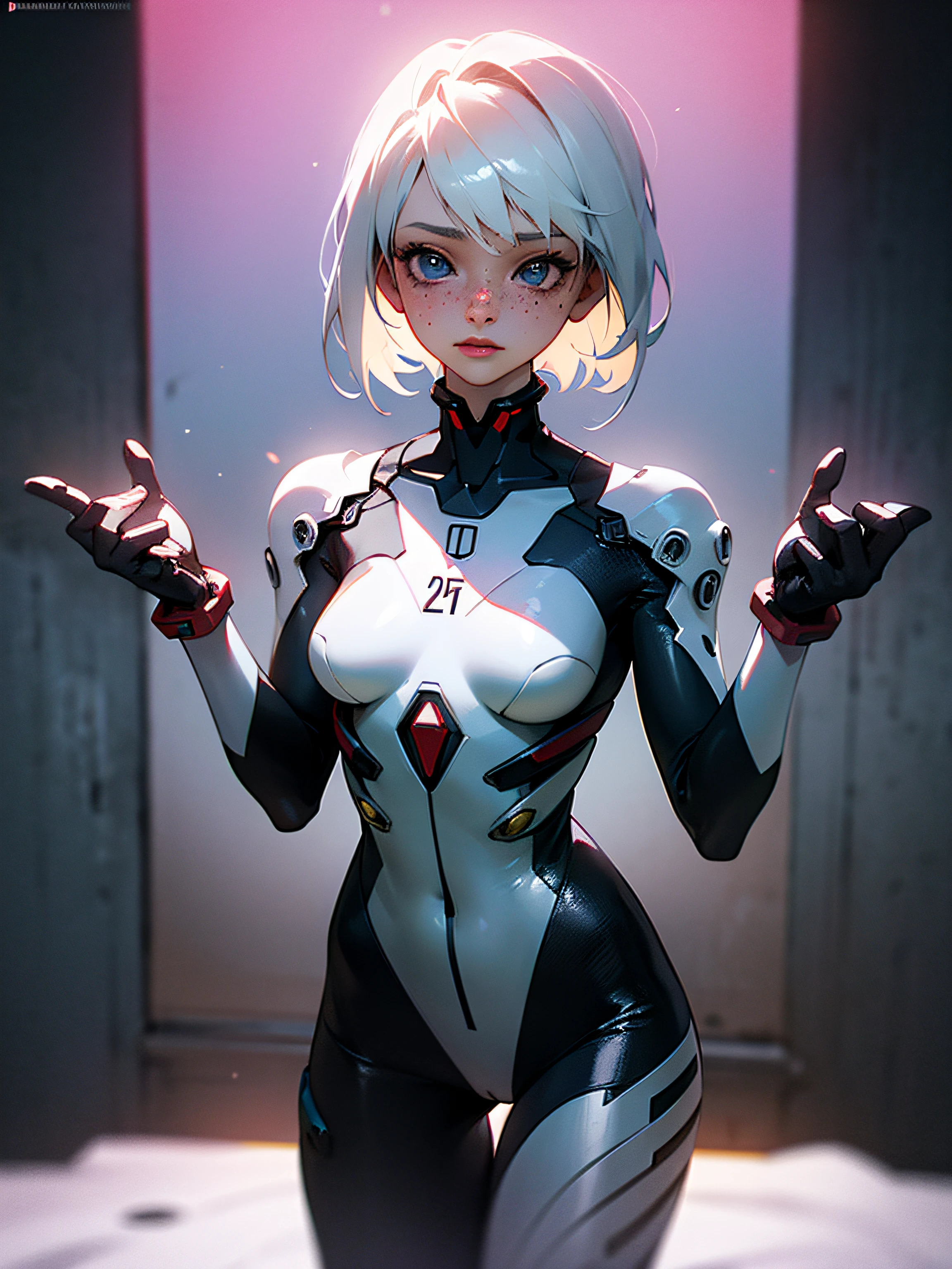 Mulher 30 anos, (Emily Ratajkowski ponto de vista), Cabelos brancos curtos, Corte lateral de cabelo, preenchimento labial ((best quality)), ((master part)), (detalhe: 1.4), ..3d, Uma bela mulher cyberpunk, seios pequenos, Genesis evangelion roupas estilo neon, 2 piece outfit, cybernetic hands, bolo, Centrado, Scale to fit dimensions, NFFSW (high dynamic range),ray tracing, NVIDIA RTX, Hyper-Resolution, irreal 5, subsurface dispersion, Textura PBR, Post-processing, Filtragem de anisotropia, profundidade de campos, Maximum clarity and sharpness, Texturas multicamadas, Mapas de Albedo e Especular, surface shading, accurate simulation of interactions between light and material, perfectly proportions, octan render, Two-tone lighting, Ampla abertura, ISO baixo, White balance, thirds rule, 8K BRUTO, crysisnanosuit, Nijistyle, knee tights, Sardas, NSFW, pose sexy, alto detalhamento, 300DPI, olhos azuis