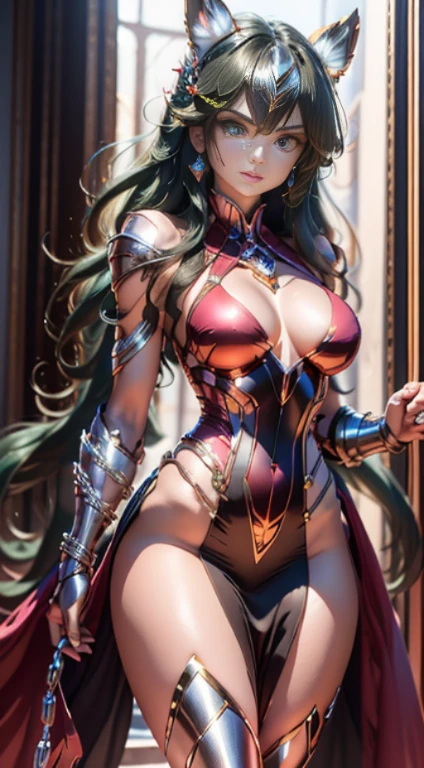 Na arena de artes marciais do Coliseu, in Greece、Torneios de Artes Marciais、Saint Seiya、Menina bonita、peito enorme、clivagem da mama、pernas de beleza、(((He wears shiny futuristic combat bikintyle armor in metallic red.)))、Shiny silver chains are connected from all sides、Unbelievable number of glowing chains、Armado com correntes、((gritar))、((exclamation))、((poses de luta))、8k, qualidade superior, (beleza dos pelos pubianos)、alta resolução