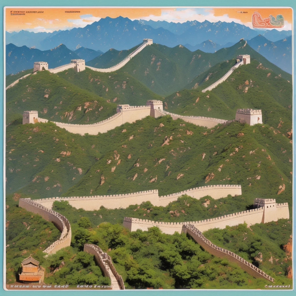 (postcard: 1.8),(Chinese style postcard,the great wall,Oriental elementagnificent and spectacular scene)