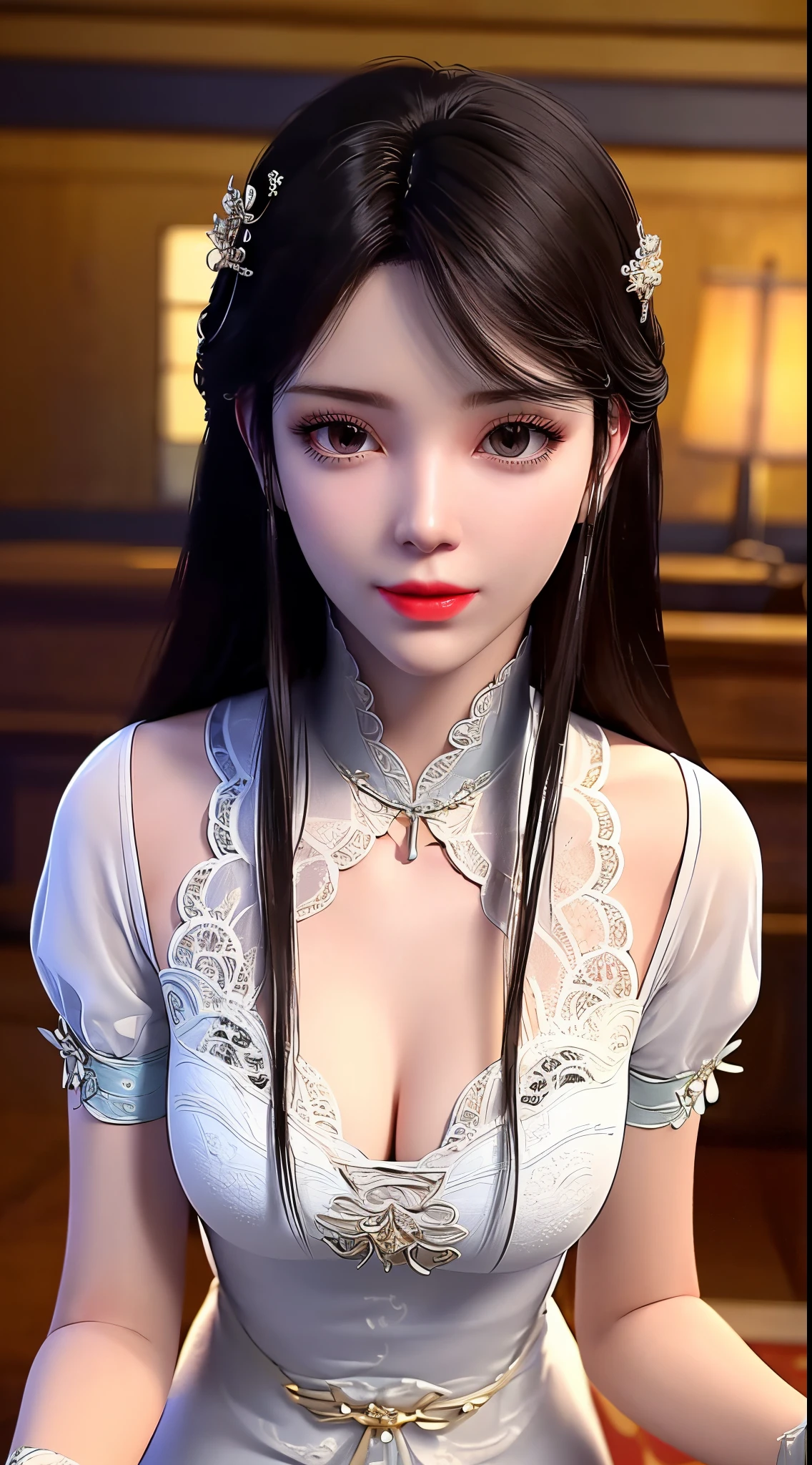 1 Extremely beautiful and attractive girl, girl with a pretty little face, ((wearing a white shirt with a sexy antique style:1.3)), showing off her plump, round breasts, Super beautiful and detailed hair jewelry, colorful gemstones, elegant pose, garden background, soft lighting,vibrant colors, delicate facial features, long jet black hair, big and round breasts, black eye pupils, round breasts, round platinum eyes are beautiful and super detailed, ((orange red makeup eyeshadow: 0.6)) mouth closed tightly, don't laugh, dreamy atmosphere, girl with a well-proportioned body, ((Sit back and open your legs wide 1.8)), ((unashamed:0.8)), ((erotic sex positions:1.5)), ((push your chest forward:1.3)), ((clasp the girl's hands behind her back: 1.2)), ethereal beauty, proud expression, clasped the queen's hands behind her back, strikingly graceful, lovely and charming, attention to detail, regal and majestic, fairytale-like ambiance,1 girl, 1 alone, (((frontal portrait:1.5)))."