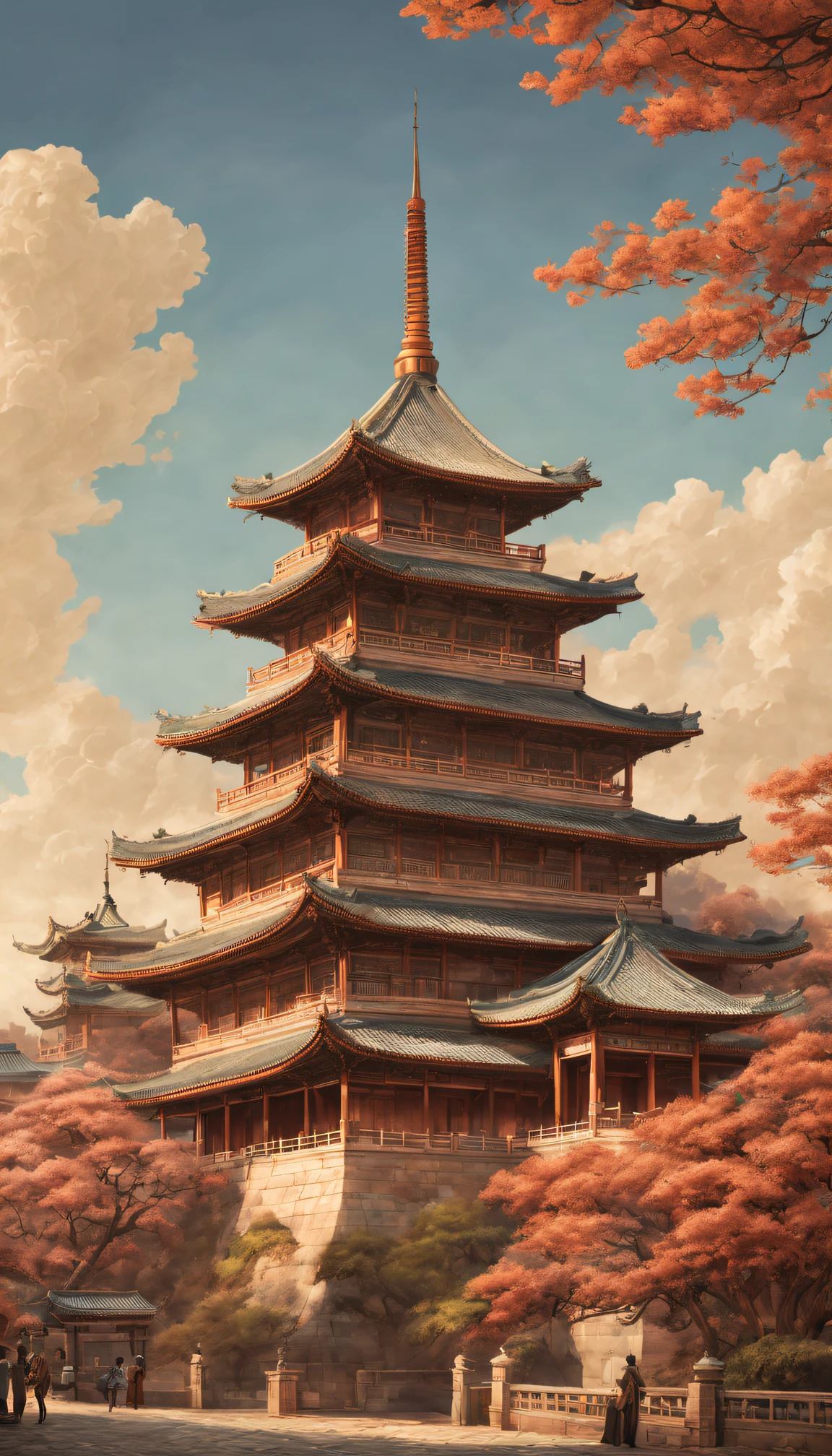 A postcard of ancient Chinese architecture on the front. [line drawn, vintagestyle], (Exquisite, iintricate, nice) line work, (Elegant, Regal) architecture, (attractive cleavage, Thrilling) skylines, [nostalgic ambiance, faded], warm color palette, (natural, The soft) lamplight, [antique texture, old fashioned look].(Best quality at best, A high resolution:1.2), ultra - detailed, professional, vivd colour, sportrait, The landscape, Concept artist, Focus sharp, HighDynamicRange, Studio lighting.
