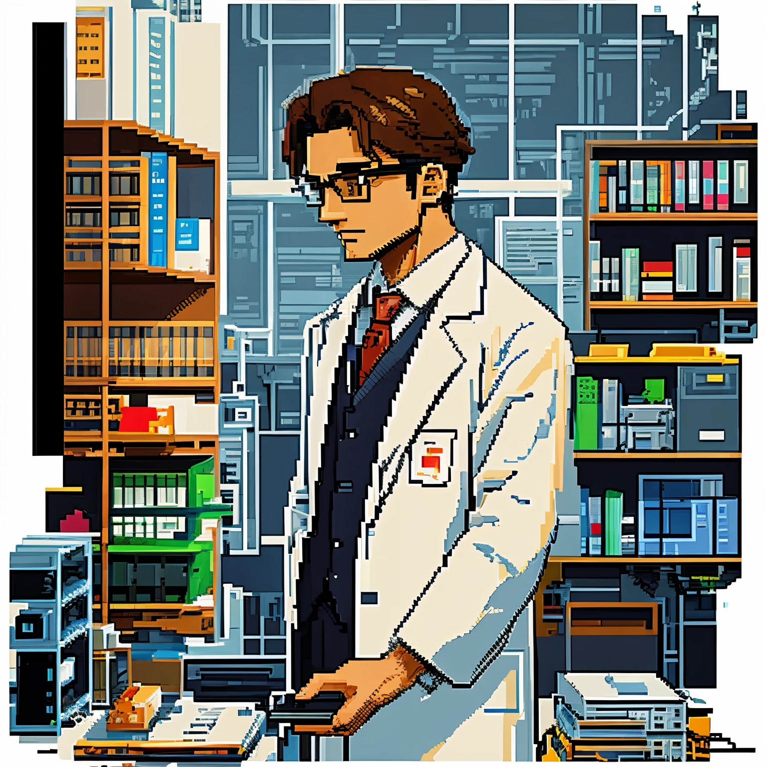 scientist, Pixel art, no background,