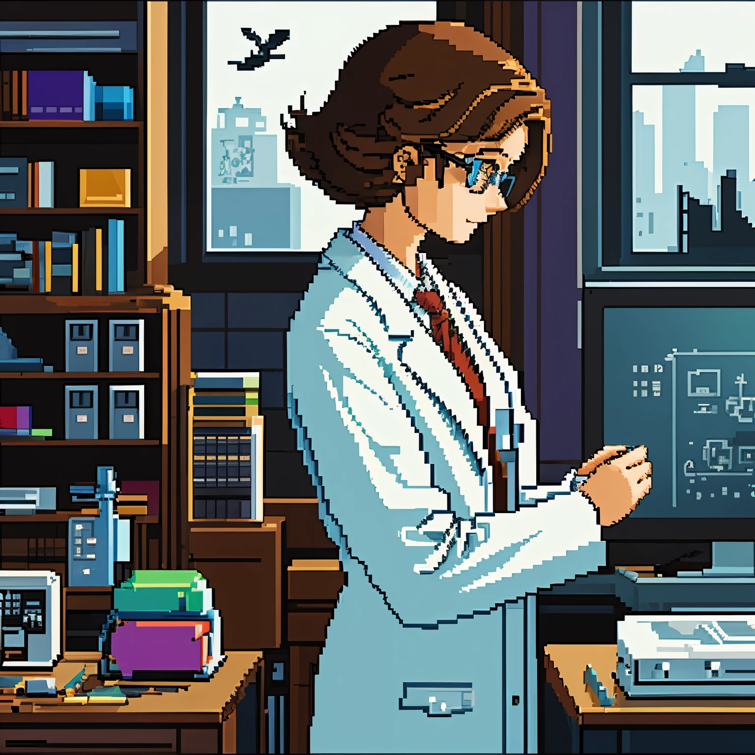 scientist, Pixel art, no background,