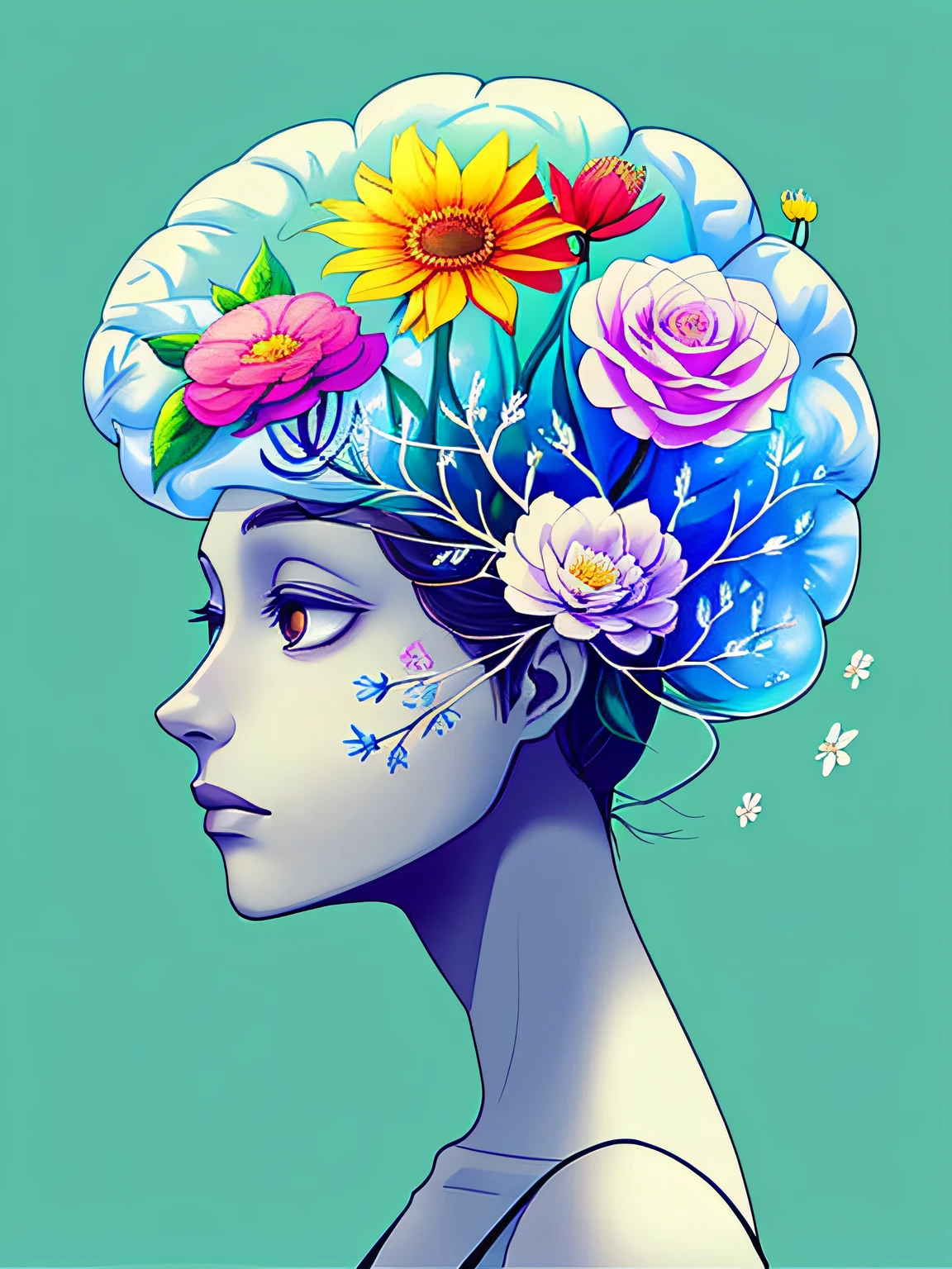 Flowers bloom in the brain in dreamy style