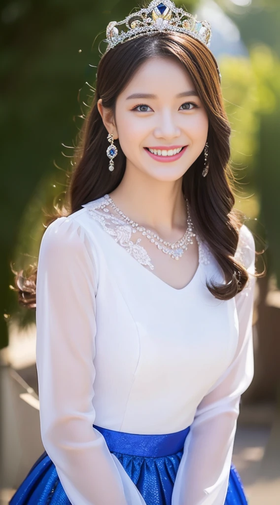 Princess attire、tiarra、very smiling