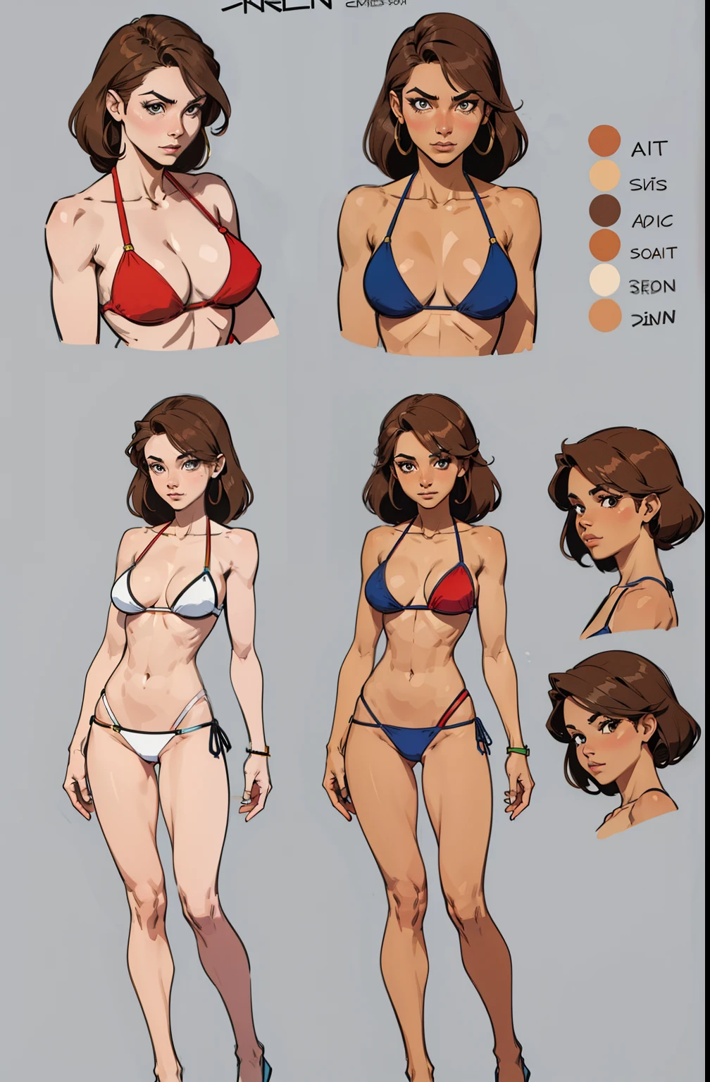 female body, bikini, modelsheet, model sheet, flat colors, no shading, lineart