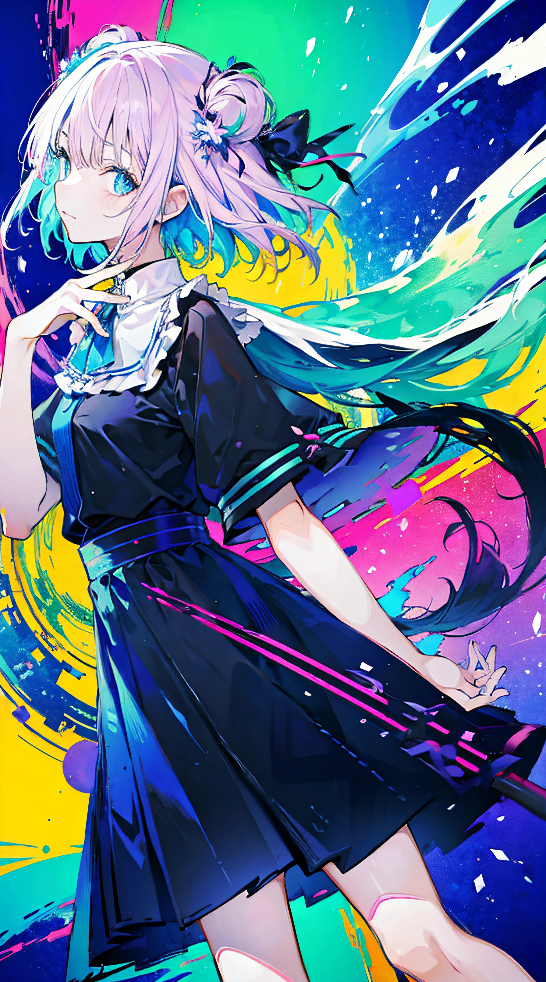 (flat color:1.3),(colorful:1.3),(masterpiece:1.2), best quality, masterpiece, original, extremely detailed wallpaper, looking at viewer,1girl,solo,floating colorful water