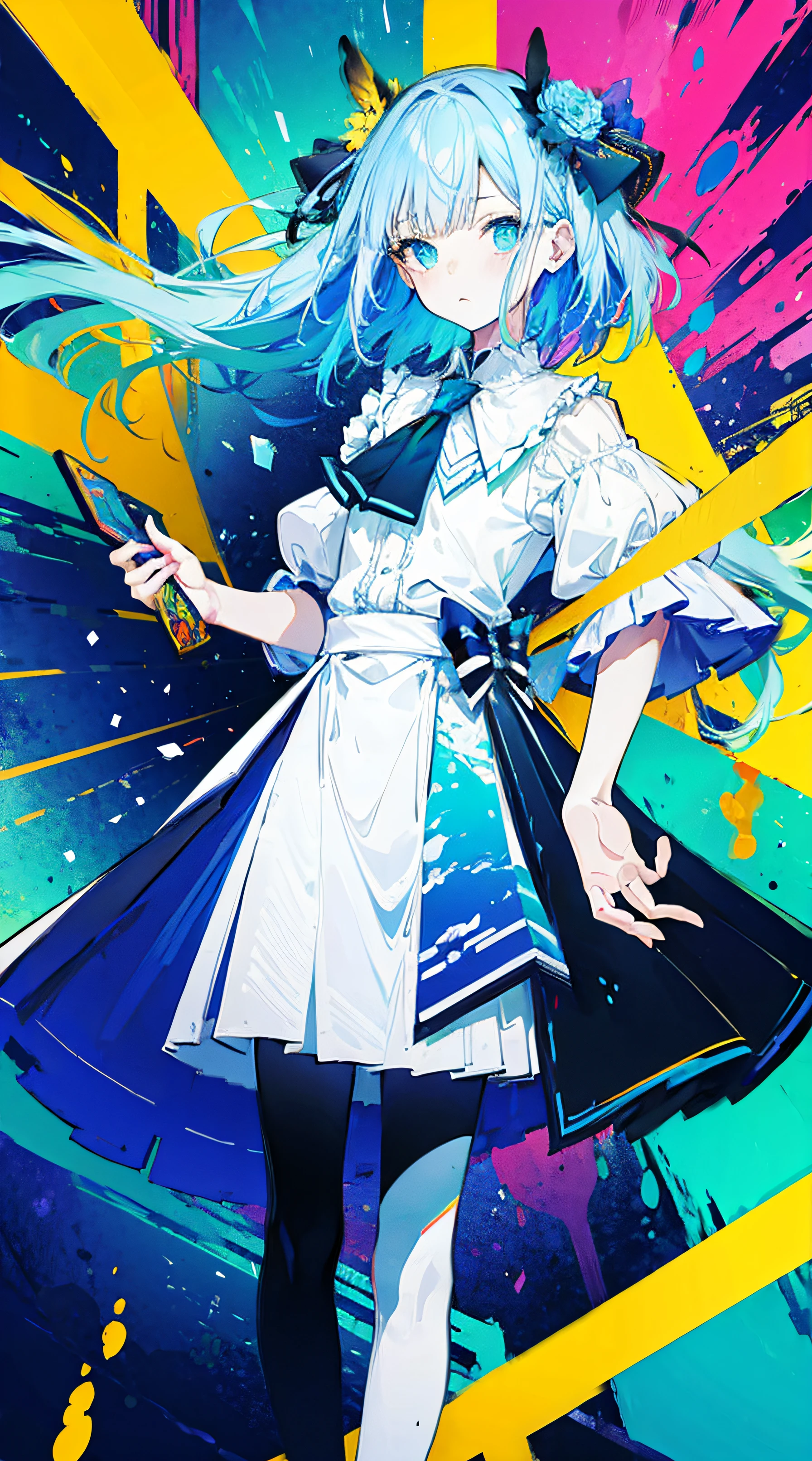 (flat color:1.3),(colorful:1.3),(masterpiece:1.2), best quality, masterpiece, original, extremely detailed wallpaper, looking at viewer,1girl,solo,floating colorful water