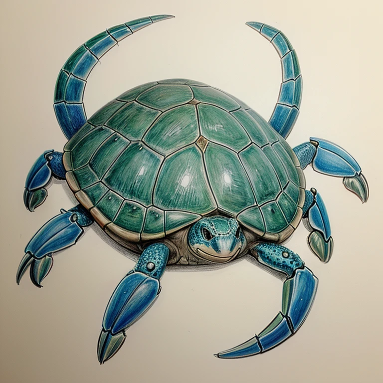 a drawing of a crocidile, a turtle, and a blue crab mixed together