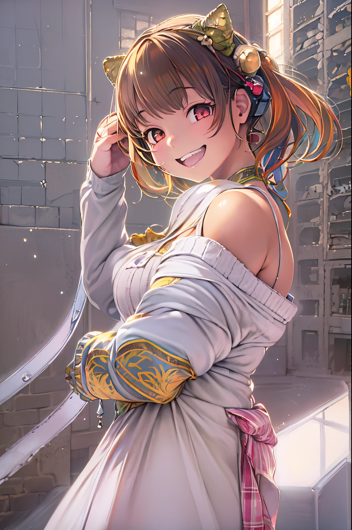 1girl in, off shoulders, lightsmile, Shiny skin, Best Quality, masutepiece, (Photorealistic:1.4)