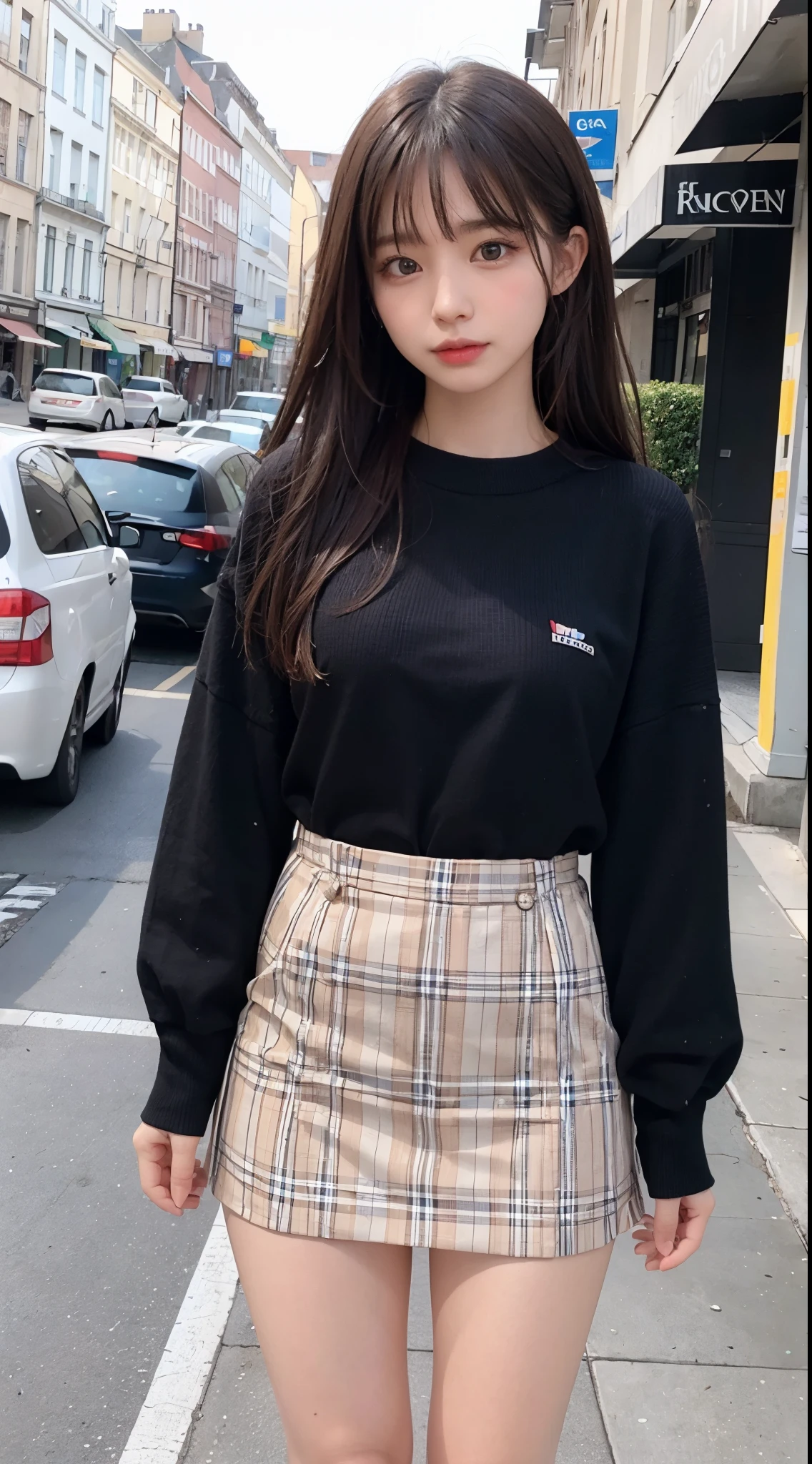 One girl, (a beauty girl, Delicate girl:1.3), (10 years old:1.3),
BREAK, (Tartan check:1.3), (Double-sided up-hairstyles:1.3),
BREAK, (streetview:1.3),
BREAK, Very fine eye definition, (Symmetrical eyes:1.3),
BREAK, Small breasts, Brown eyes, Parted bangs, Brown hair, Petite girl,
BREAK, (Eyes and faces with detailed:1.0),
BREAK, (masutepiece, Best Quality, ultra-detailliert, Detailed face, 8K)