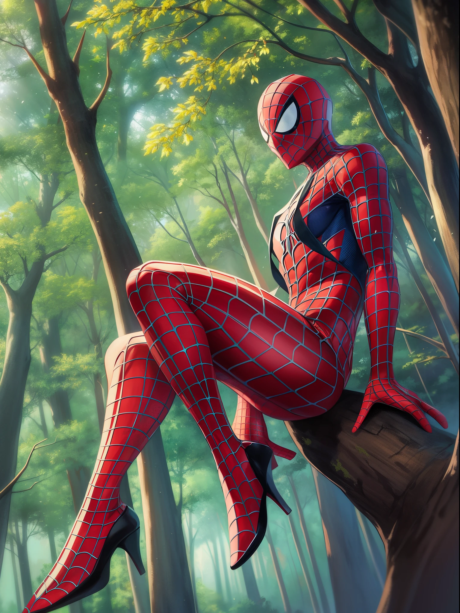 Outrageous resolution、masterpiece++、top-quality++、ultra-definition++、ultra-definition++、4k++、8k++、from side、(Background Focus)++、((1)))+++A woman wearing clothes destroys a city In a forest filled with spider webs, a red Spiderman figure clings vertically to a tree.、A rune with a red spiderman figure stuck vertically to a tree in a forest covered with spider webs.、Magic where a red Spiderman figure sticks vertically to the trees in a forest covered with spider webs.、A red Spiderman figure sticks vertically to a tree in a forest covered with spider webs flying above.、A married woman with a red spiderman figure stuck vertically to a tree in a forest covered with spider webs.、In a forest full of spider webs, a red Spiderman figure sticks vertically to a tree.、Detailed contemporary art、Contemporary Art Style、Blake A beautiful modern spider-webbed witch with a red spiderman figure stuck vertically to the trees.、A college student with a red spiderman figure stuck vertically to a tree in a forest covered with spider webs.、Contemporary Art Behans、A high school student with a red spiderman figure stuck vertically to a tree in a forest full of spider webs.、A female hero with a red spiderman figure stuck vertically to the trees in a forest covered with beautiful spider webs.、Fragments of a red Spiderman figure stuck vertically to a tree in a forest covered with shiny floating spider webs、In a forest full of spider webs, a red Spiderman figure sticks vertically to a tree.、 A red Spiderman figure sticks vertically to the trees in a forest covered with dazzling spider webs.、In a forest full of spider webs, a red Spider-Man figure is attached to a chain perpendicular to a tree.、In a forest full of spider webs, a red Spiderman figure sticks vertically to a tree.、In a forest full of spider webs, a red spiderman figure sticks vertically to the trees, his hair blowing in the wind、Blake Modern Beautiful、In a forest full of spider webs, a red Spiderman figure sticks vertically to a tree.、Detailed clothing、Mischievous aura、Bewitching face、tall body、Mature body、seductive body、爆乳、detailed beautiful faces、detailed shiny eyes、Detailed skin、Full body break、detaileds、realisitic、4K highly detailed digital art、octan render、bio luminescent、BREAK8K resolution concept art、真实感、Mappa Studio、masterpiece、top-quality、Official Art、illustratio、Ligne Claire、(cool_color)、perfect-composition、absurderes、Fantasia、Focused、thirds rule
