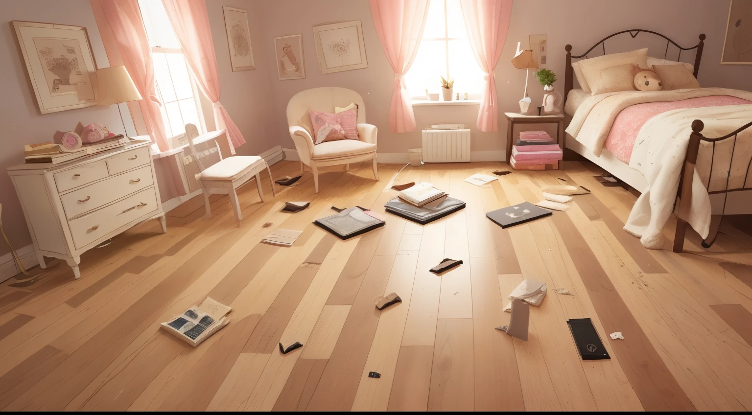 Disordered room with a floor
