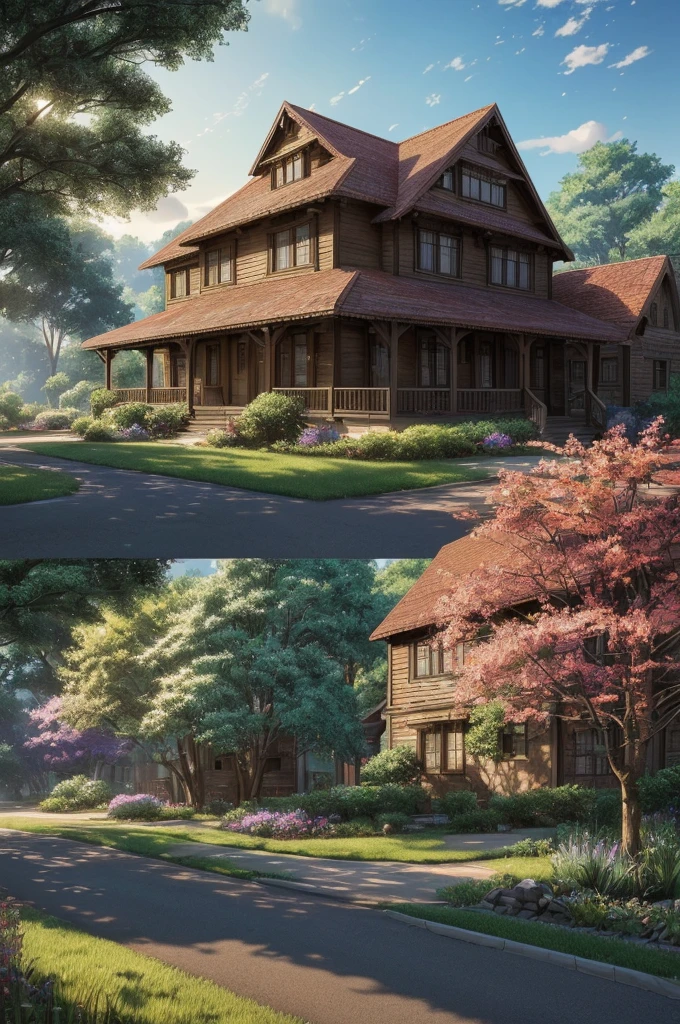 (a painting of an old house with a tree in front of it,beautiful detailed,matte painting:1.1,by Makoto Shinkai,pixiv contest winner,magic realism:1.2,official art,2d game art:1.1,anime),(best quality,4k,8k,highres,masterpiece:1.2),ultra-detailed,(realistic,photorealistic,photo-realistic:1.37),vivid colors,HDR,UHD,studio lighting,physically-based rendering,extreme detail description,sharp focus,bokeh,(portraits:1.1,landscape),(warm colors,earth tones),(natural lighting,soft lighting)
