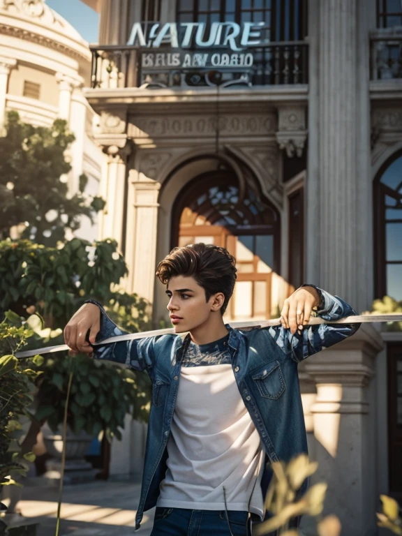 Foto de um homem em uma biblioteca, beautiful boy,18 year beautiful boy, architecture,3d type, realistic