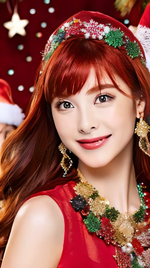 Red hair、colourfull、best beauty、kawaii、Christmas 、hiquality、top-quality、Top image quality、Best Beauties、A delightful、Beautie、showy、Vivid、Beautiful world、Christmas Party、
