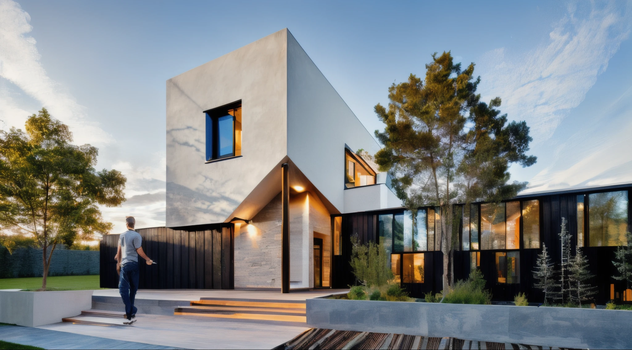 house modern,glass door ,iron texture