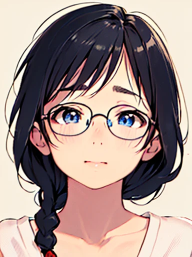 ​masterpiece, top-quality, One lady, One Pose, The best smile, Japan people in their 20s, (A dark-haired, Short Bob Hair, emphasize curly hair, The whole hair has strong waves, With bangs, Gather the hair in the back with two braids(Length to the waist), attach hairpins to bangs), (thick eyebrow, draw thick eyebrows), (drooing eyes, Blue eyes, Blue eyes), Small nose, Thicker lips, (Rimless glasses, Small glasses, glasses for women), Wheat-toned skin, Realistic drawing of the whole body, (Looking at the camera, Front of camera, Look at viewers, Front attitude, Turn your face to the viewer, face forwards).