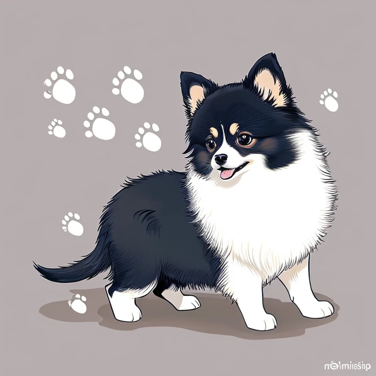 Pomeranian dog, Lineartnime, anime simple style, paw print