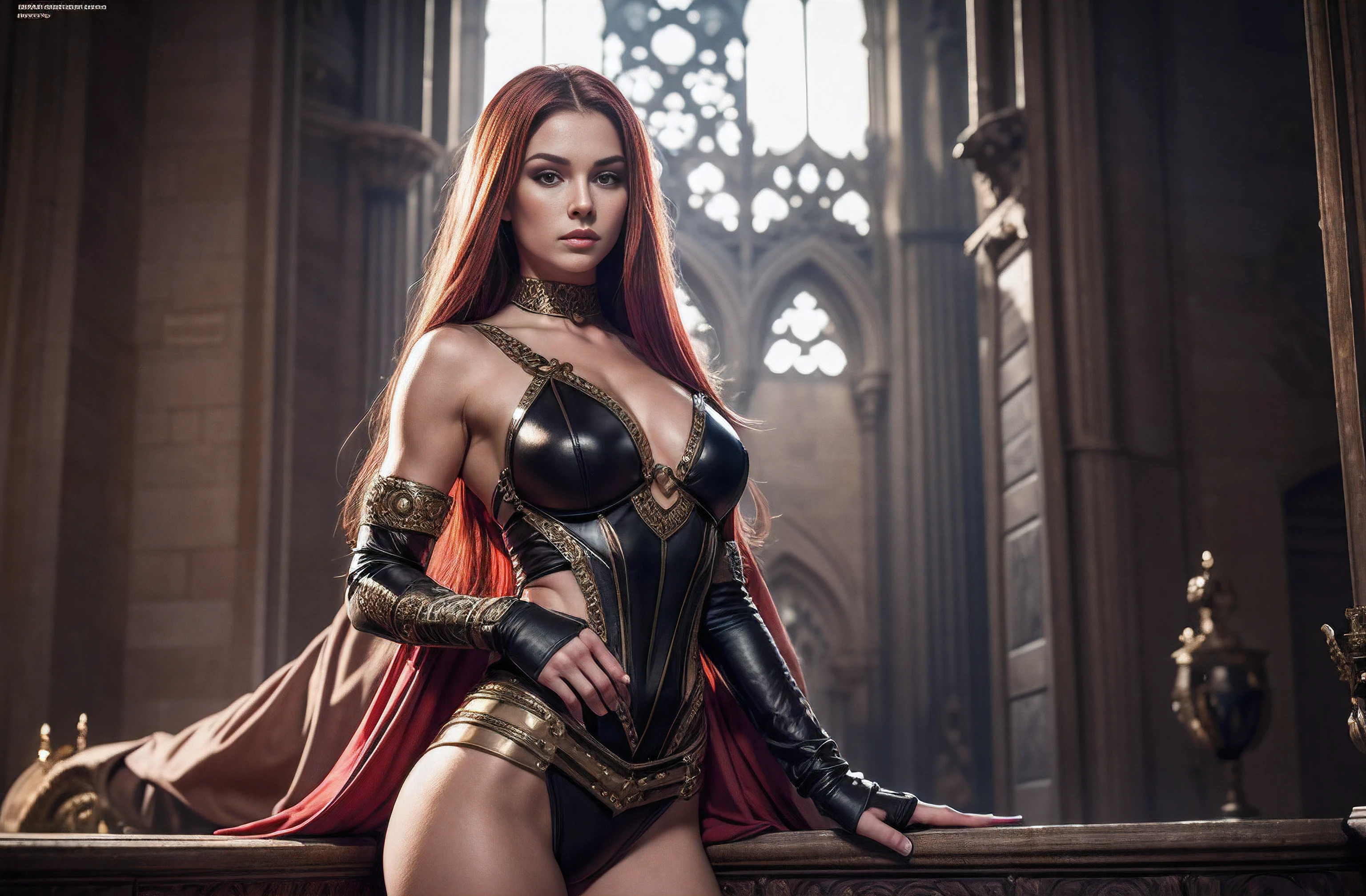 medieval female queen, Realistic skin,full - body, Smooth soft skin, Symmetrical facial, soft-lighting,highly detail face, Concept art, Digital Painting, ethereal, Epic, 8K, intricate details, sharp-focus, Trending on ArtStation, Sexy Eyes, red hair, twitter #NFSW, Smile, playboy cover, I&#39;I&#39;m going to the camera, muscular, hyper realisitc, Photos of the top model, Punk style