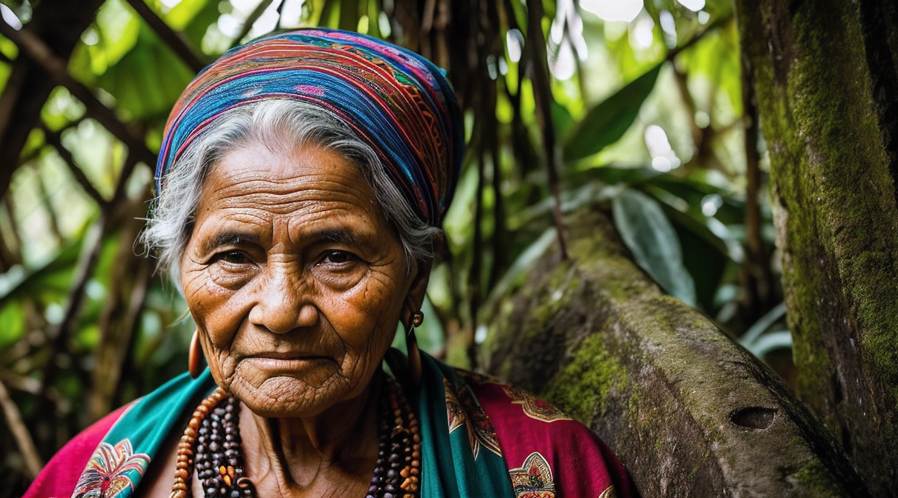 ' Photorealistic Images Prompt Dim photorealisticPrompt As String =
""A stunning photorealistic photograph that portrays a beautiful elderly indigenous woman in the jungle., Wearing typical garments of the region.. The image captures the wisdom and grace of the old woman., con su rostro lleno de historias y experiencias de vida. The typical garments reflect the rich culture and traditions of the region., while the lush jungle provides a natural and majestic backdrop.
Tipo de imagen: Photography Theme Description: A beautiful old indigenous woman in the jungle., dressed in typical clothing of the region.
Estilos de Arte: photography portrait, Realism Artistic inspirations: Photographers specialized in cultural portraits and nature photography Camera: Nikon D6 Toma: Half-length portrait Information related to representation: The photograph must capture the wisdom and authenticity of the old woman., as well as the beauty of the typical garments and the environment of the jungle.
camera shot type: Half Body Portrait Camera Lens: Lente de 50mm Vista: Front view Lighting: Natural lighting that highlights the natural beauty of the old woman and the jungle..
resolution: high resolusion, Capture details in the elderly woman's facial expression and typical clothing patterns.
detalle: Altamente detallado, focusing on the facial features of the old woman and the details of the typical clothing.
Tipo de color: color photograph, to show the richness of the colors of the typical garments and the jungle.
depiction: realistic photographic style, highlighting the beauty and authenticity of the beautiful indigenous elderly woman in her natural environment in the jungle.
»"