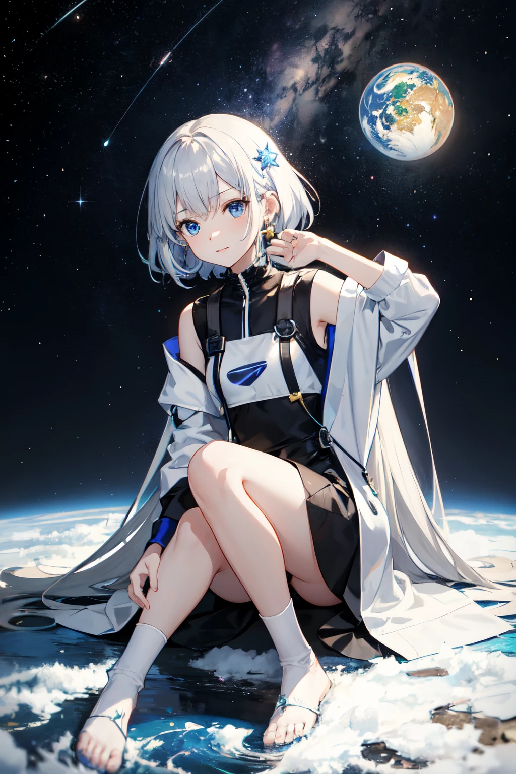 character name: Hoshizora Mikoto (Hoshizora Mikoto)
appearance:
Idade: 18 year old hair color: long, shining silver hair: Clothes with blue eyes that sparkle like the starry sky: space themed clothing、Characteristics of wearing star and moon accessories: Small star-shaped earrings that she always wears:
Be curious: I love trying new things and am approachable.: friendly to the audience、I tend to dream of respecting everyone's opinions.: Stories that often tell fantastic stories about space and stars:
Hoshizora Mikoto is、A mysterious being said to have come from a distant universe。She is interested in earth culture and otaku culture.、Started working as a VTuber in search of interaction with humans。Her purpose is、Becoming a bridge between the cultures of other worlds and Earth。
Content:
Game commentary: Talk about space, especially likes fantasy and science fiction games.: constellation、space science、Discussion songs and music about science fiction novels: Collaboration to perform original songs with the theme of starry skies and space: Collaborative projects with other VTubers and artists Relationship with viewers:
Hoshizora Mikoto is、Emphasis on dialogue with viewers、Q regularly&Hold A sessions and game events with fans。She actively incorporates ideas and feedback from fans.、Strive to improve content。
The background is all white